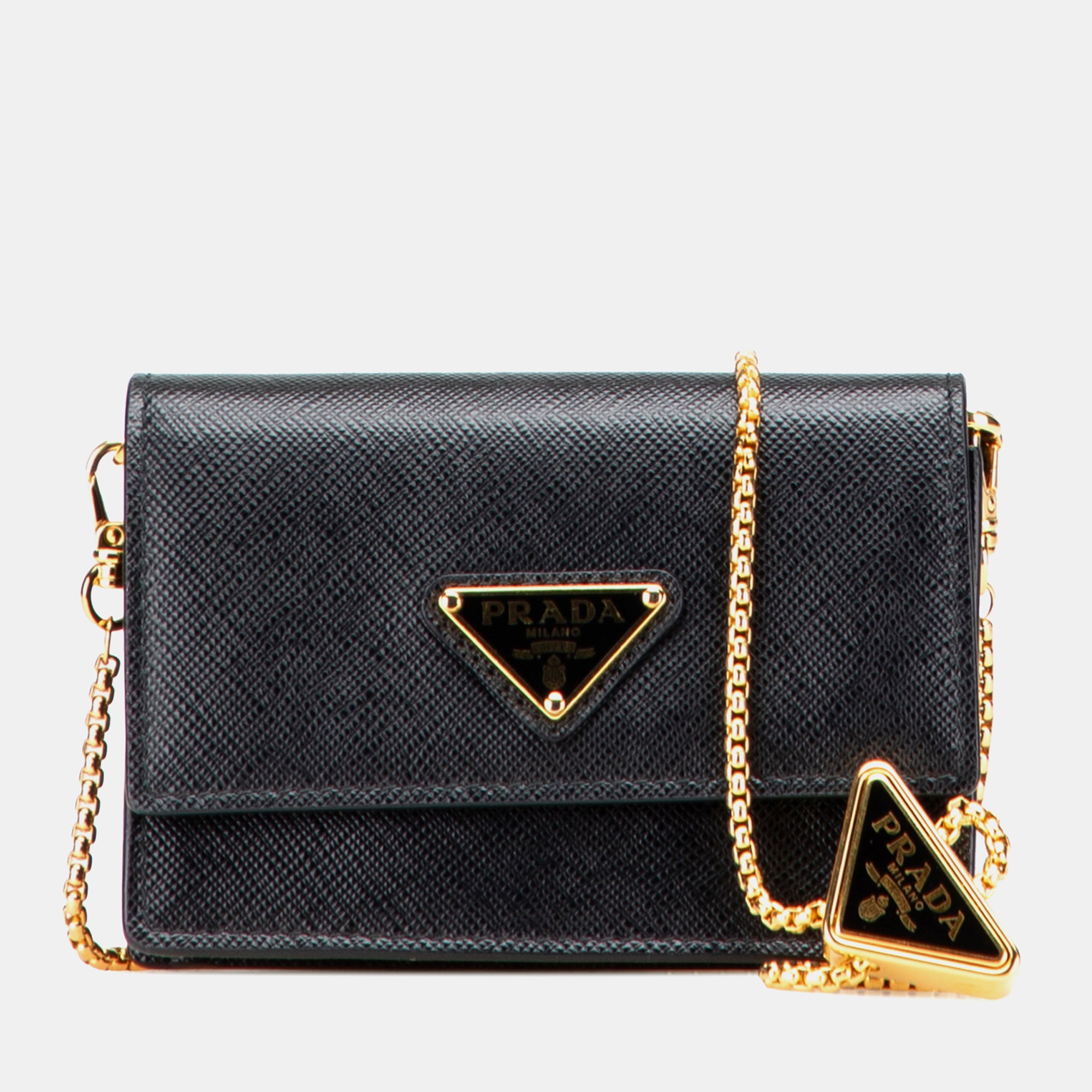 Prada Black Saffiano Card Holder On Chain