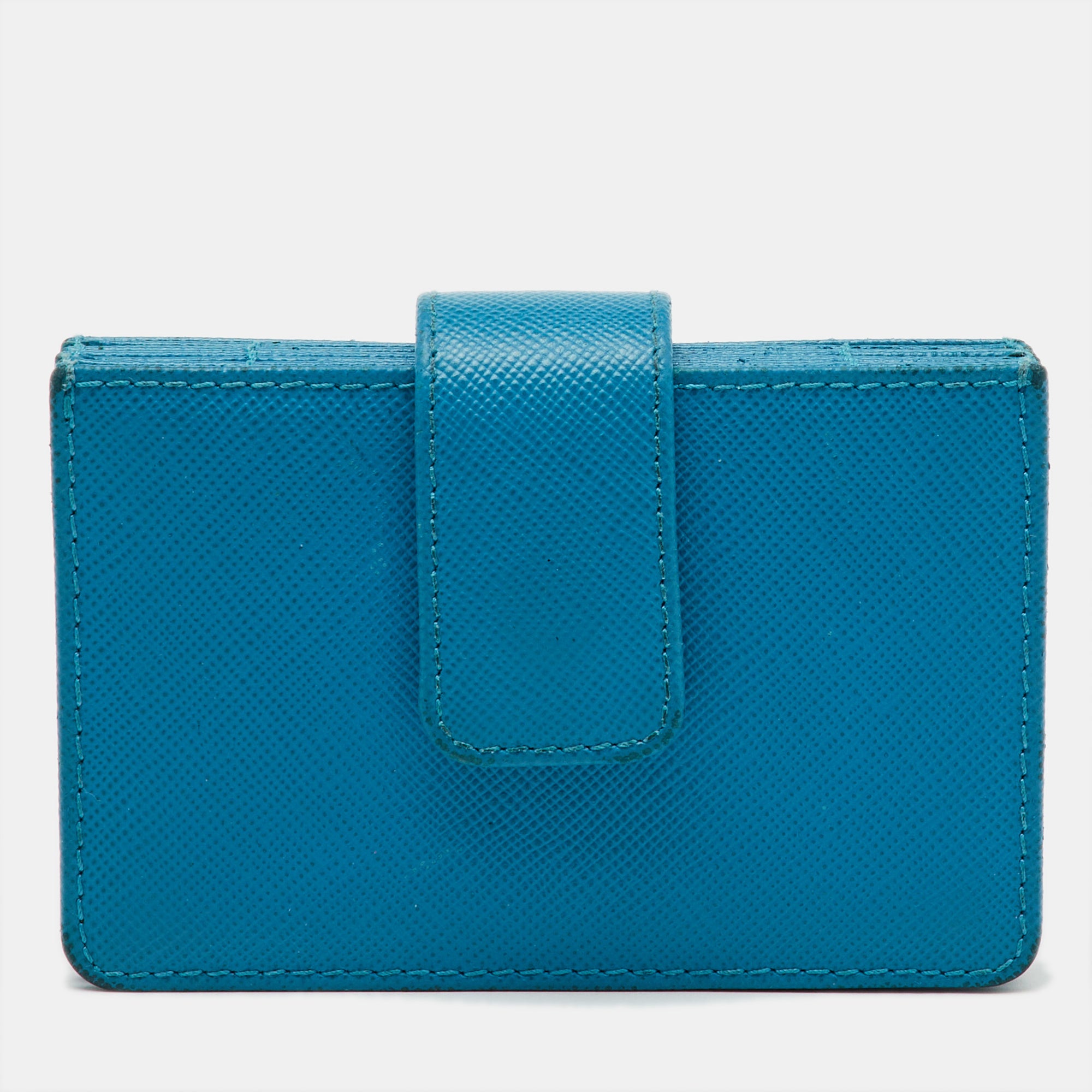 Prada Aqua Blue Saffiano Leather Card Holder