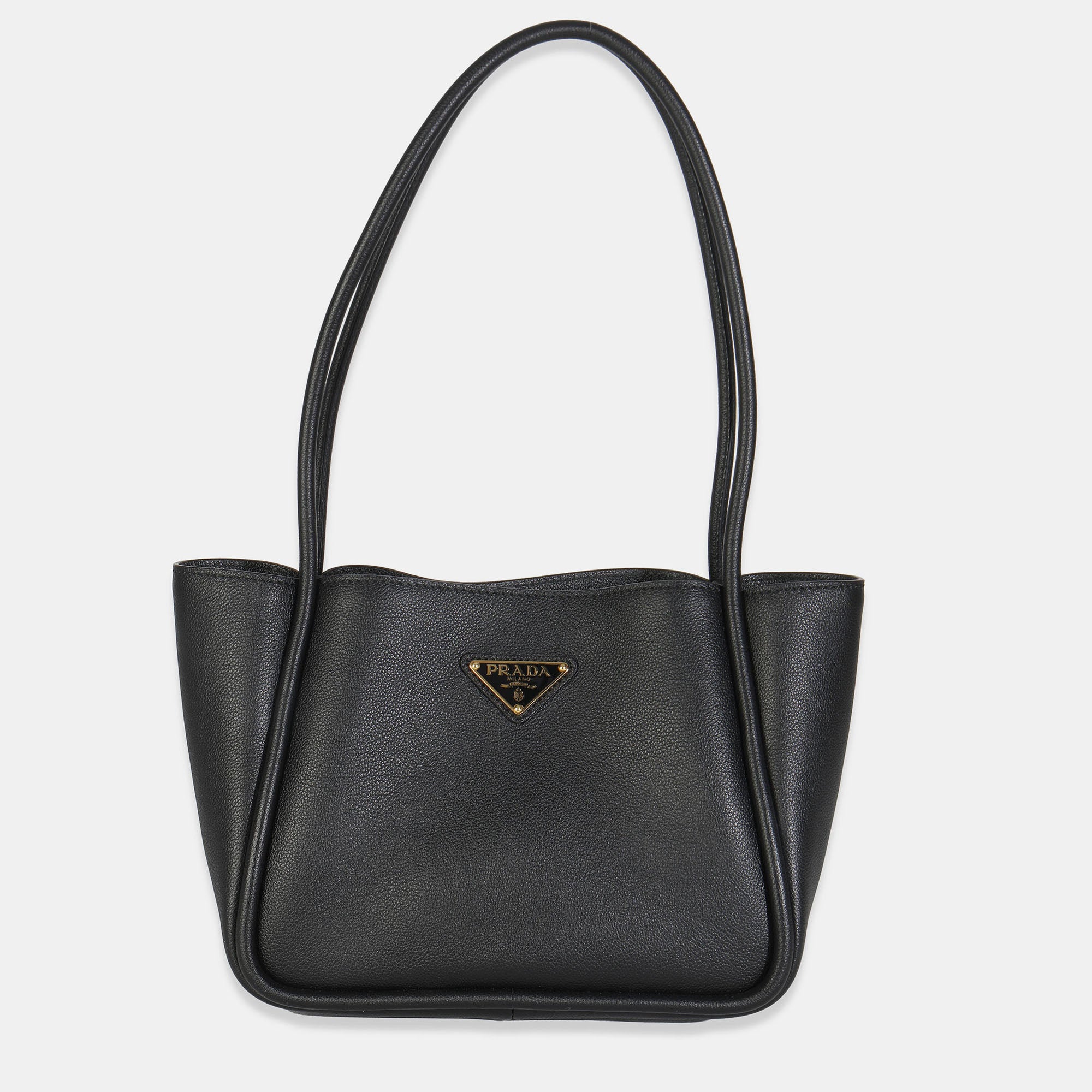 Prada Black Soft Grain Leather Mini Shopping Tote Bag