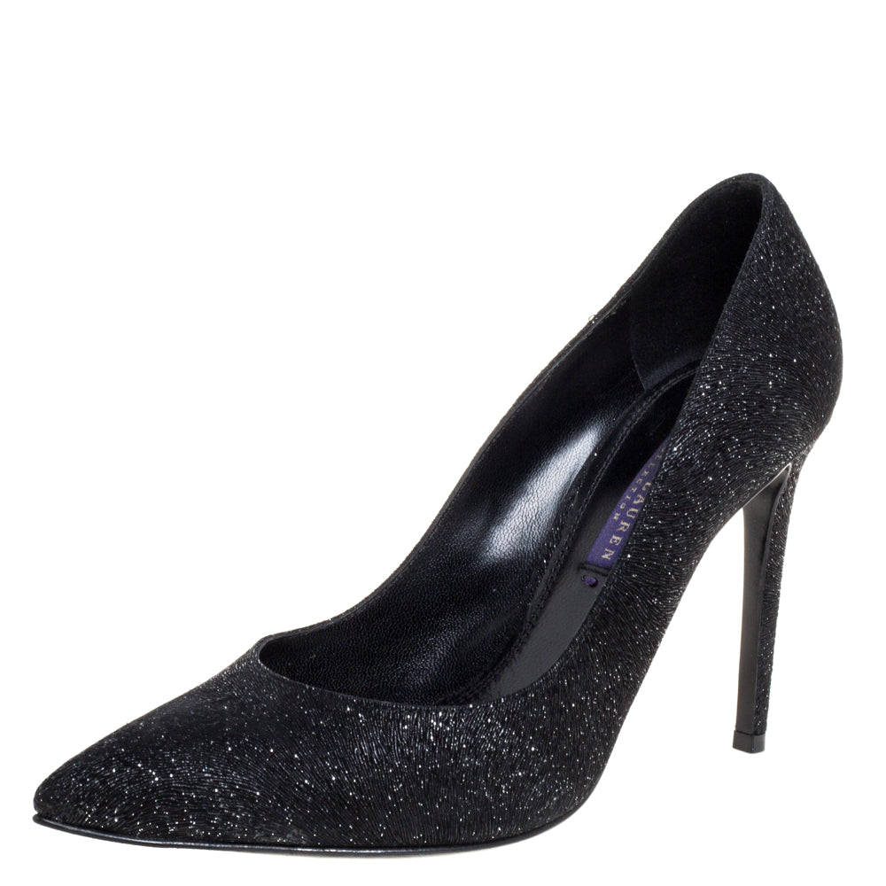 Ralph Lauren Black Glitter Pointed Toe Pumps Size 37