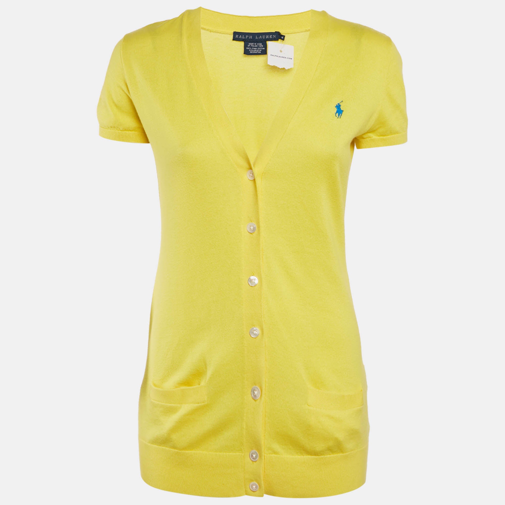 Ralph Lauren Yellow Cotton Button Front Cardigan M