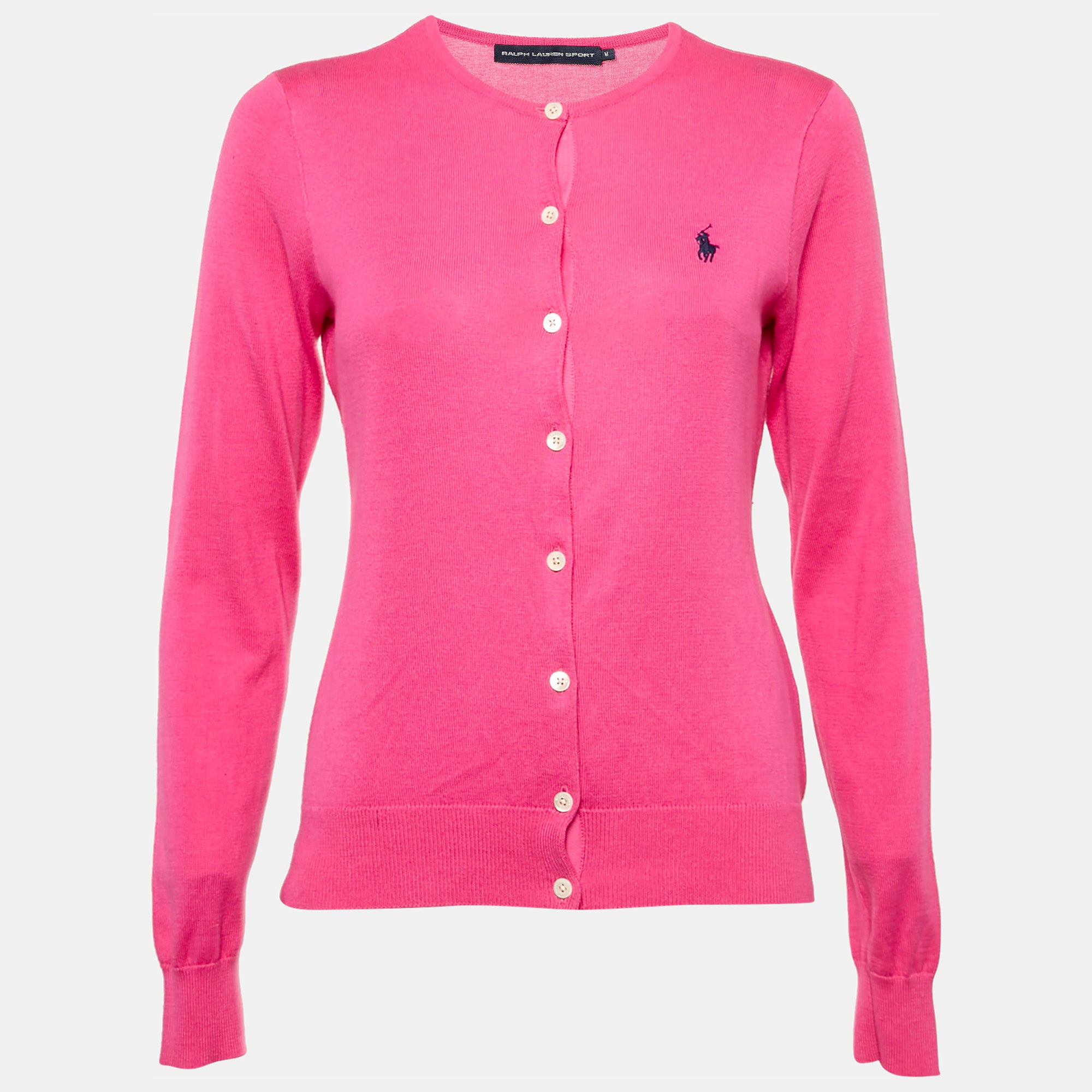 Ralph Lauren Sports Pink Cotton Button Front Cardigan M