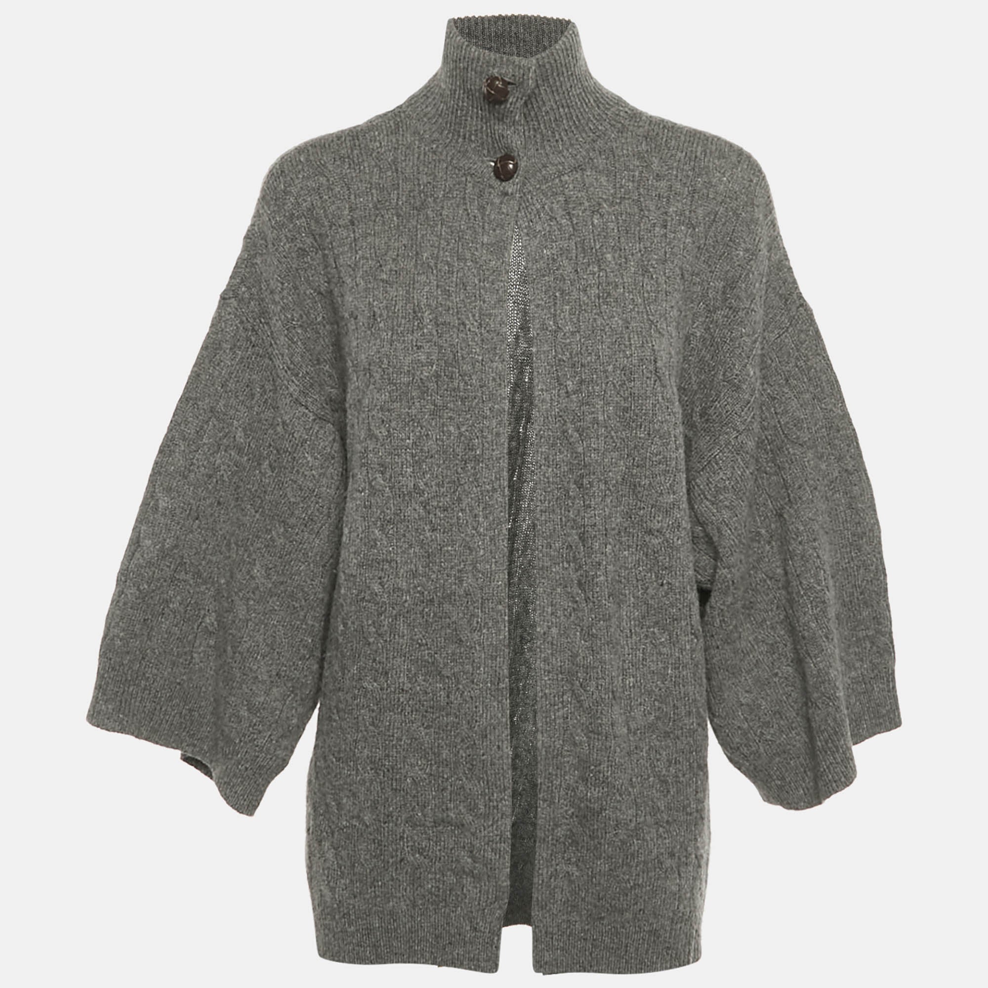 Ralph Lauren Sports Grey Wool Cable Knit Cardigan XS -S