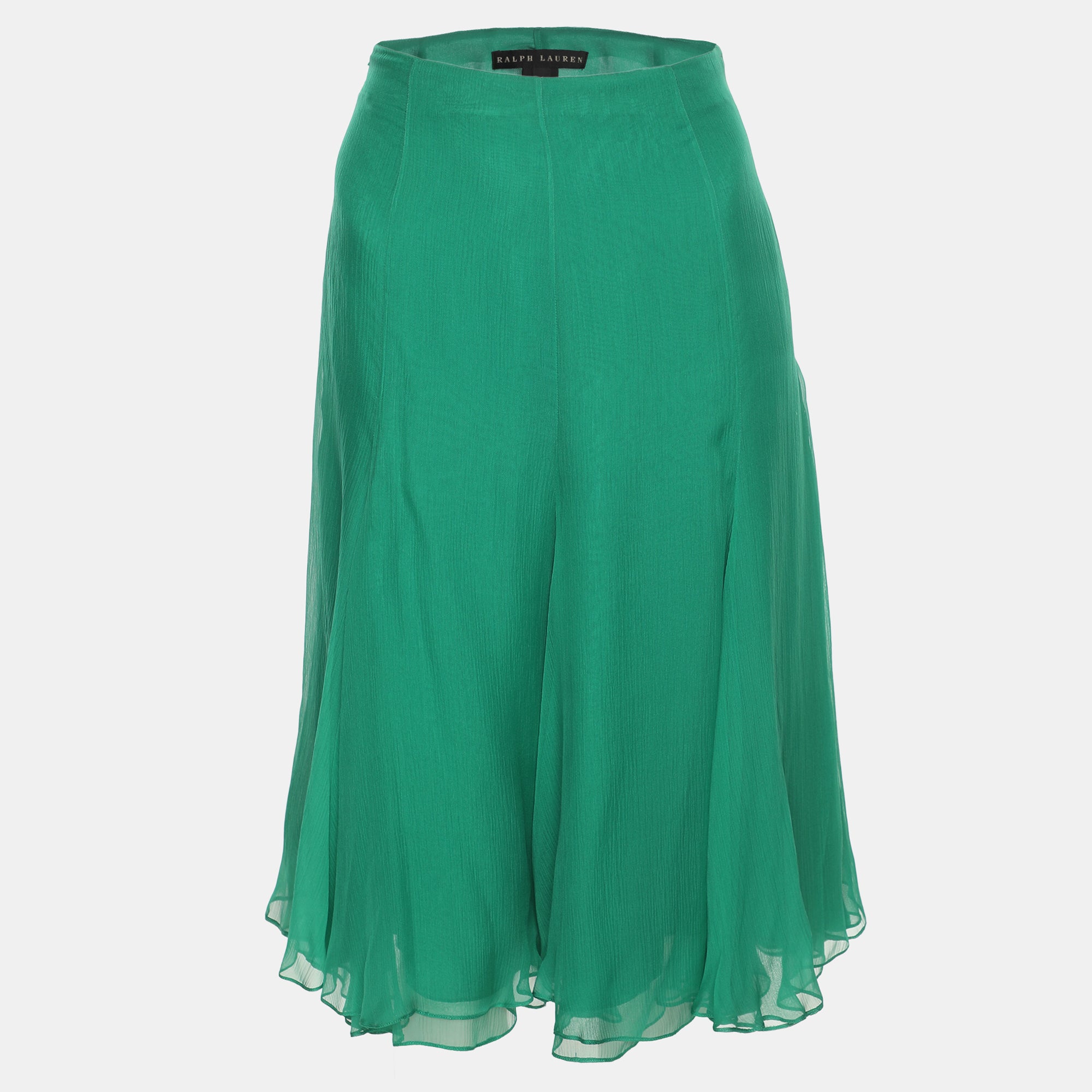 Ralph Lauren Green Chiffon Fishtail Midi Skirt S