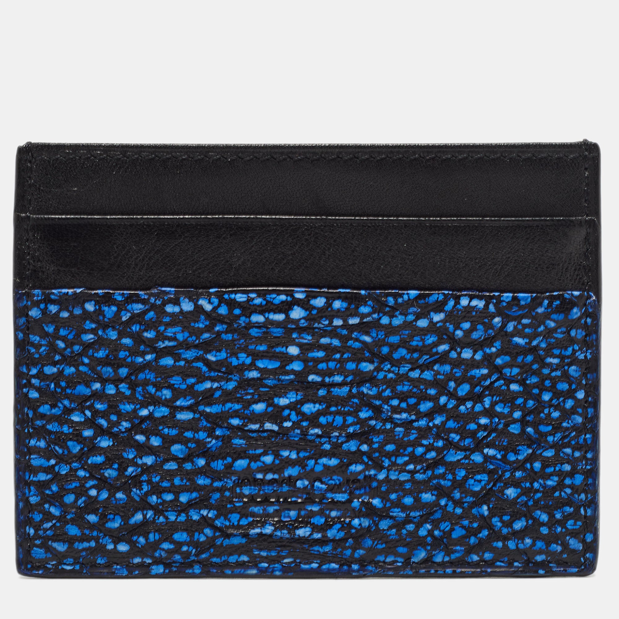 Roberto Cavalli Black-Blue Python Embossed Leather Card Holder