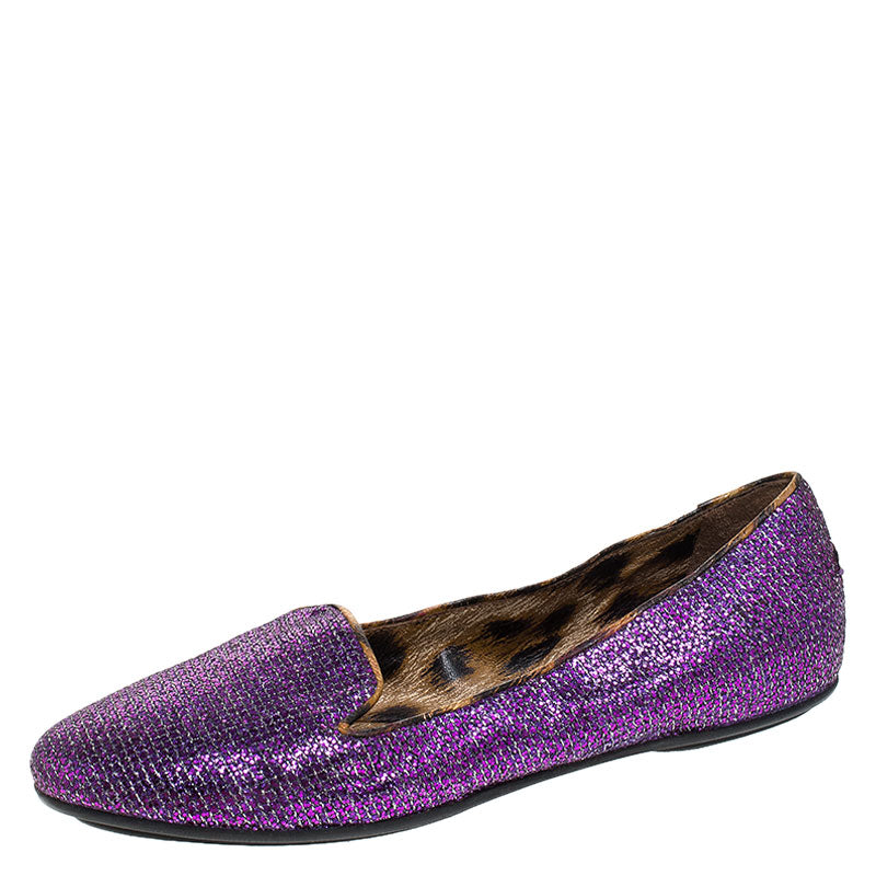 Roberto Cavalli Glitter Fabric Slip On Loafers Size 36