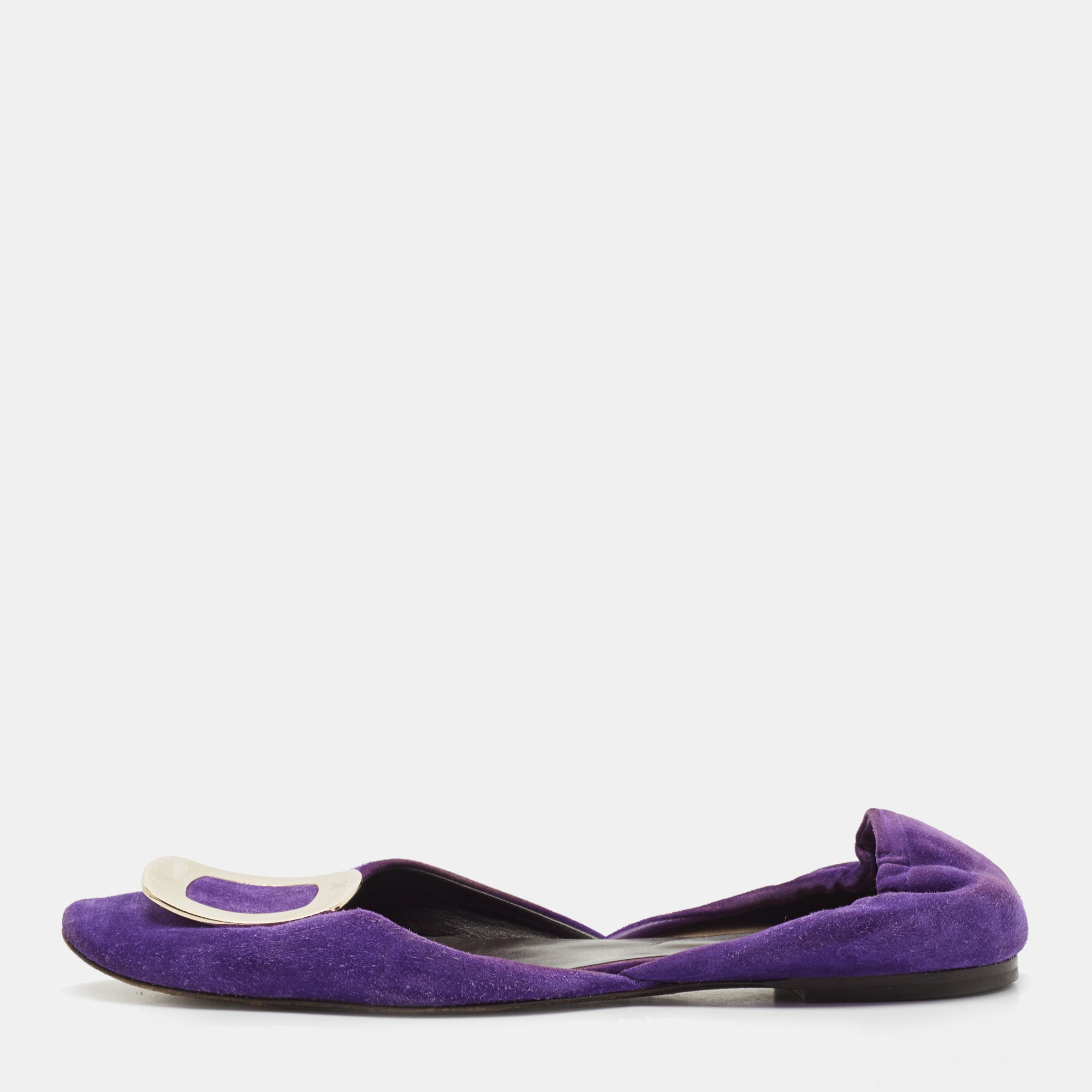 Roger Vivier Purple Suede Chip Buckle D'orsay Ballet Flats Size 38