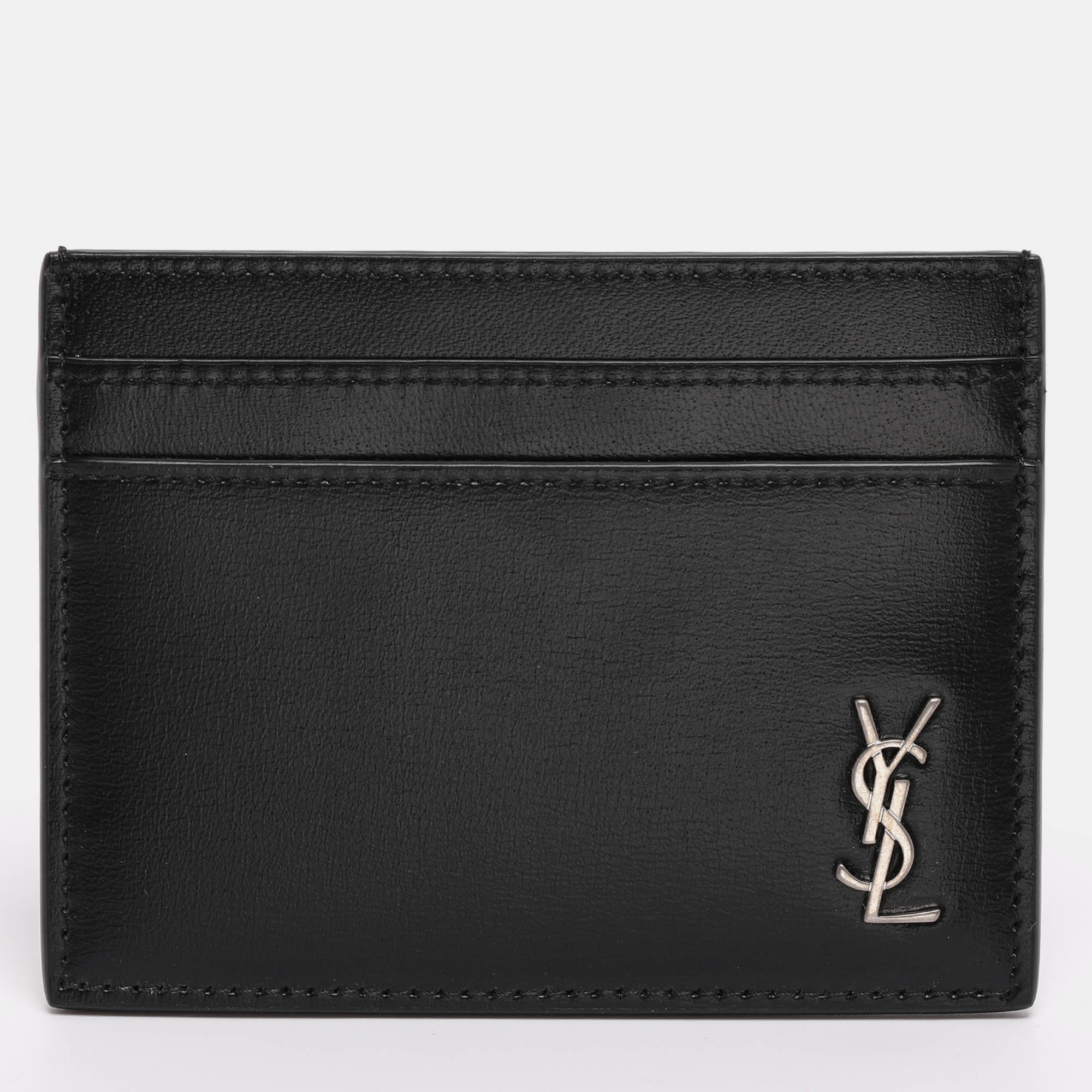 Saint Laurent Black Leather Tiny Cassandre Card Holder