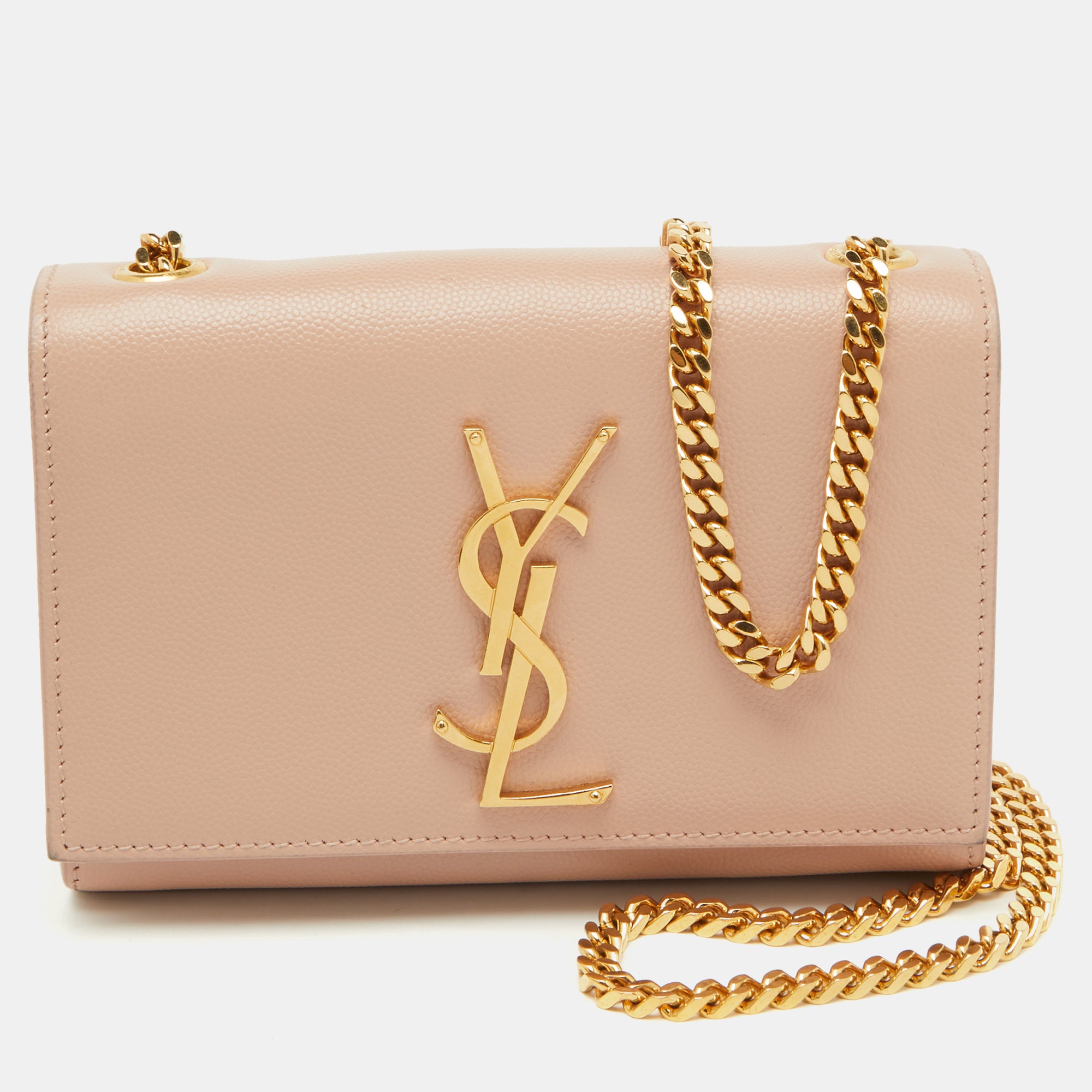 Saint Laurent Poudre Beige Grain Leather Small Kate Shoulder Bag