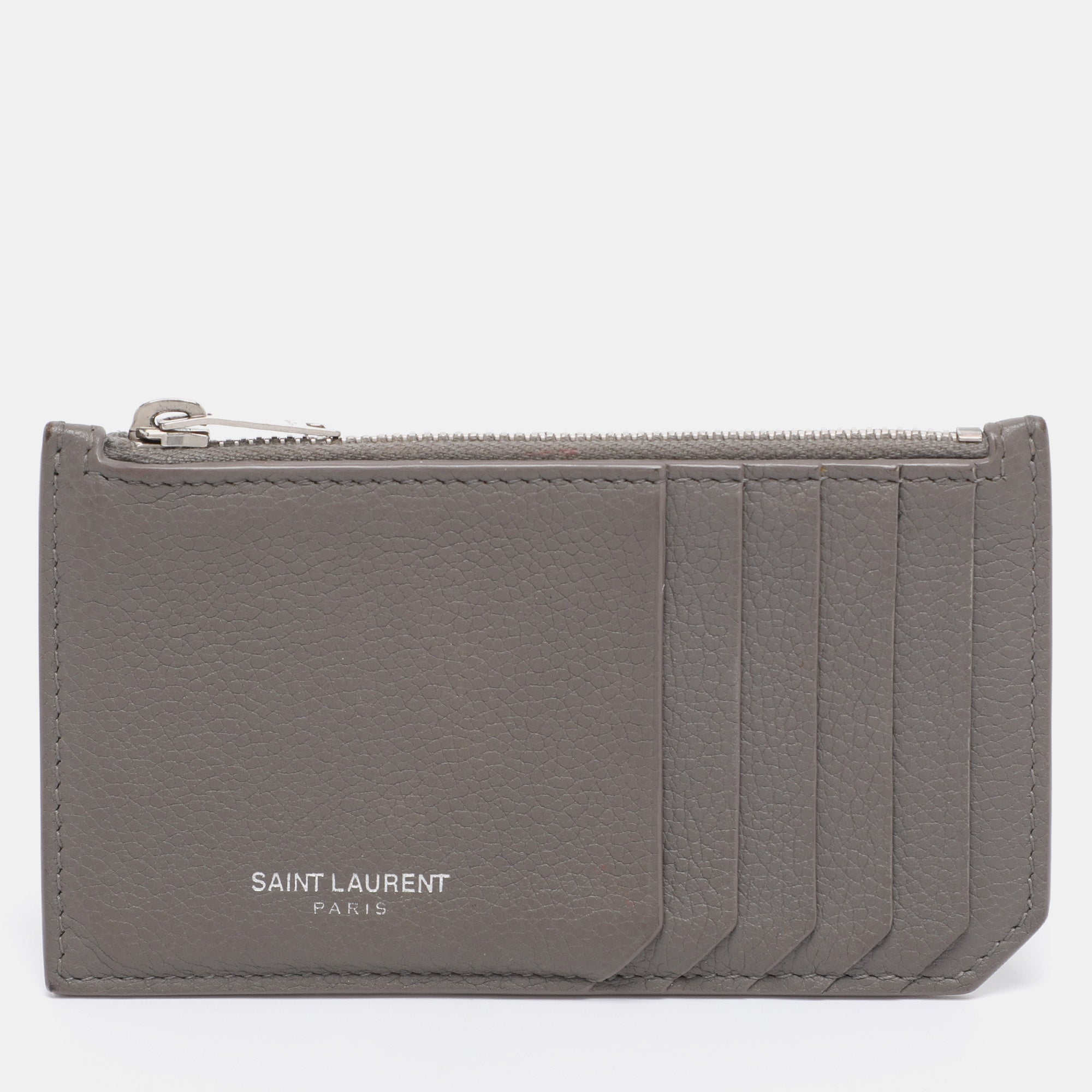 Saint Laurent Grey Leather 5 Fragments Zip Pouch Card Holder