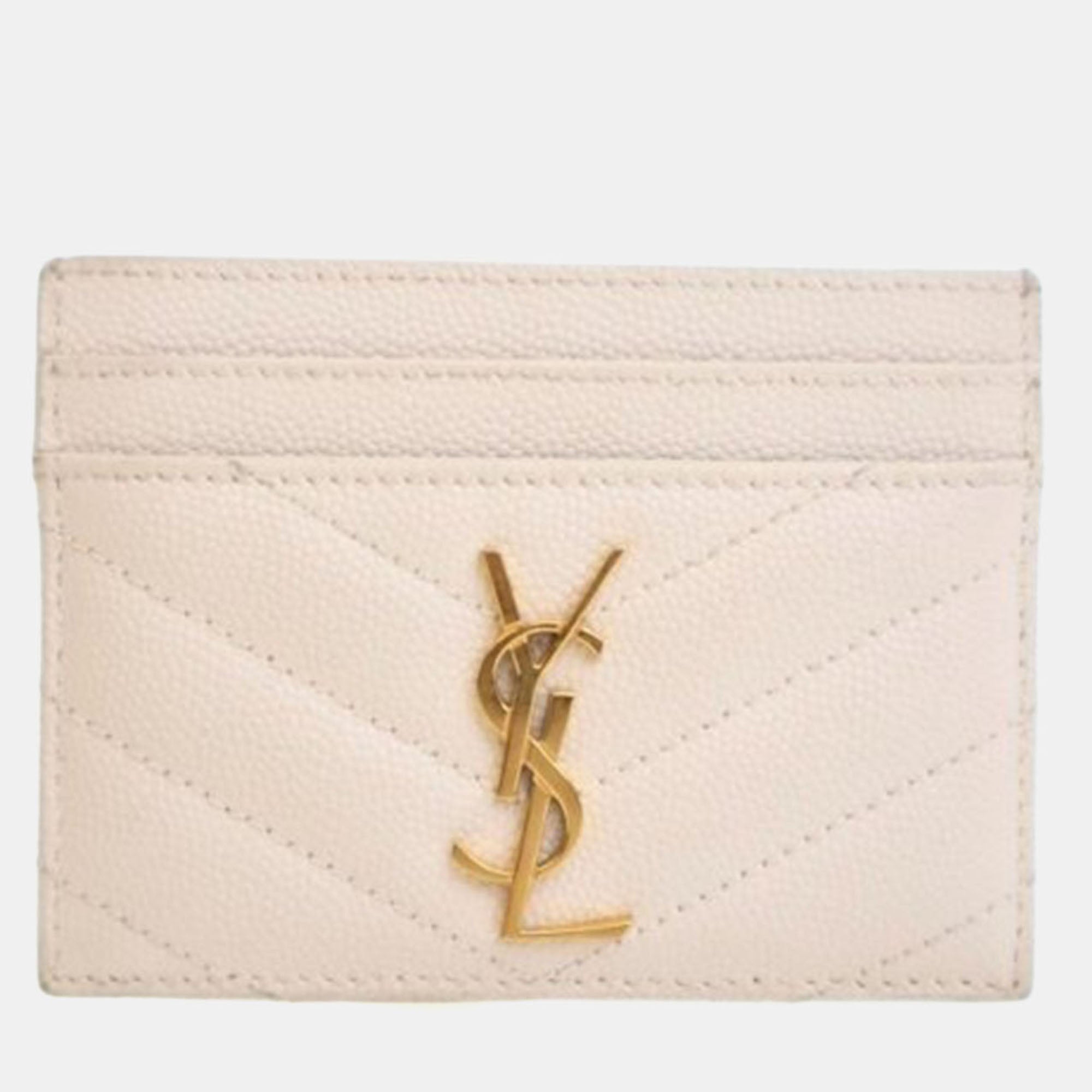 Saint Laurent White Grained Calfskin Card Holder
