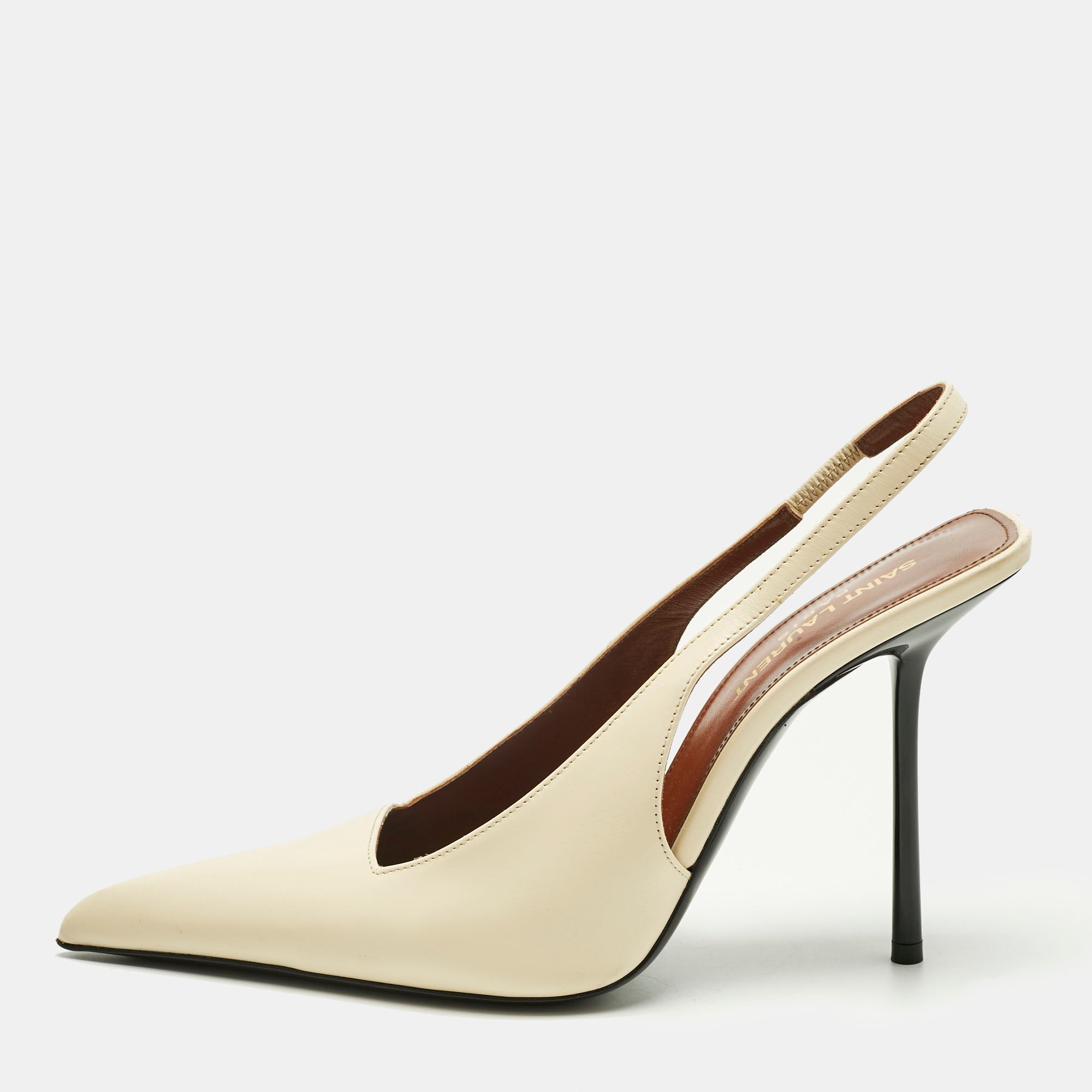 Saint Laurent Cream Leather Kiss Slingback Pumps Size 37