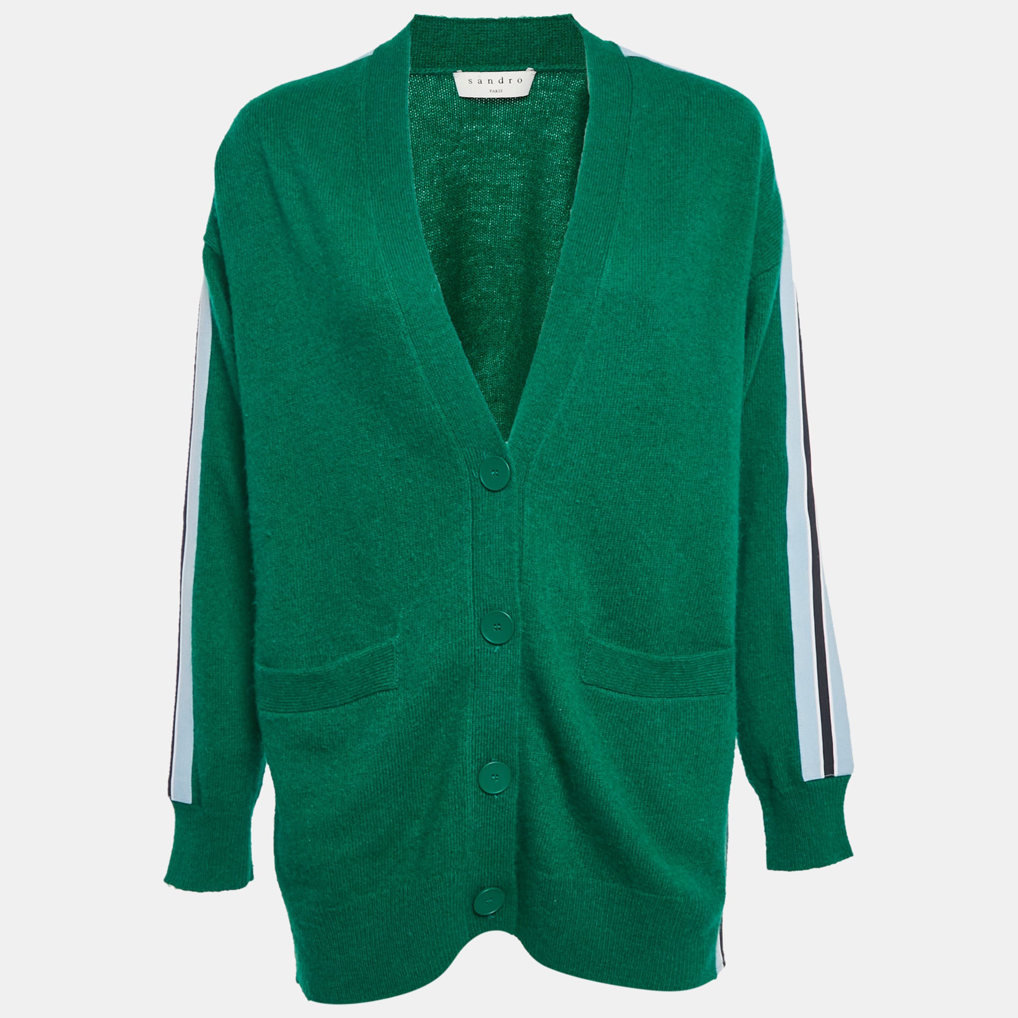 Sandro Green Wool Knit Buttoned Cardigan S