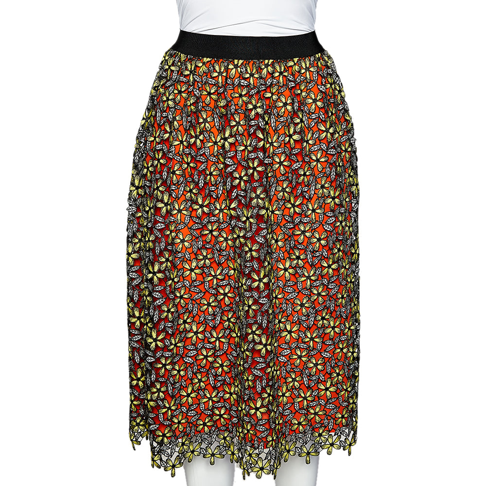 Self-Portrait Multicolor Floral Guipure Lace Midi Skirt S