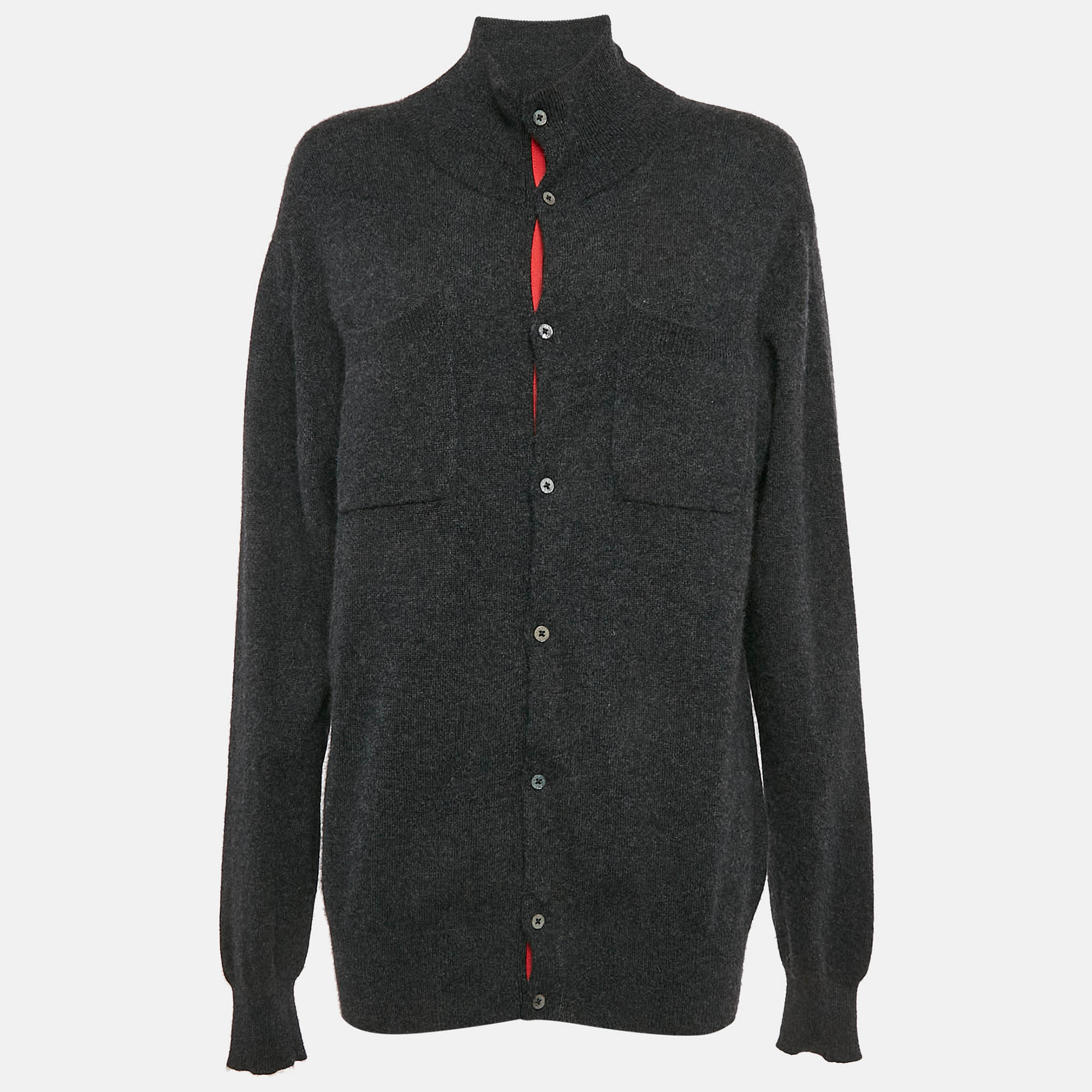 Shanghai Tang Grey Cashmere Blend Button Front Cardigan L