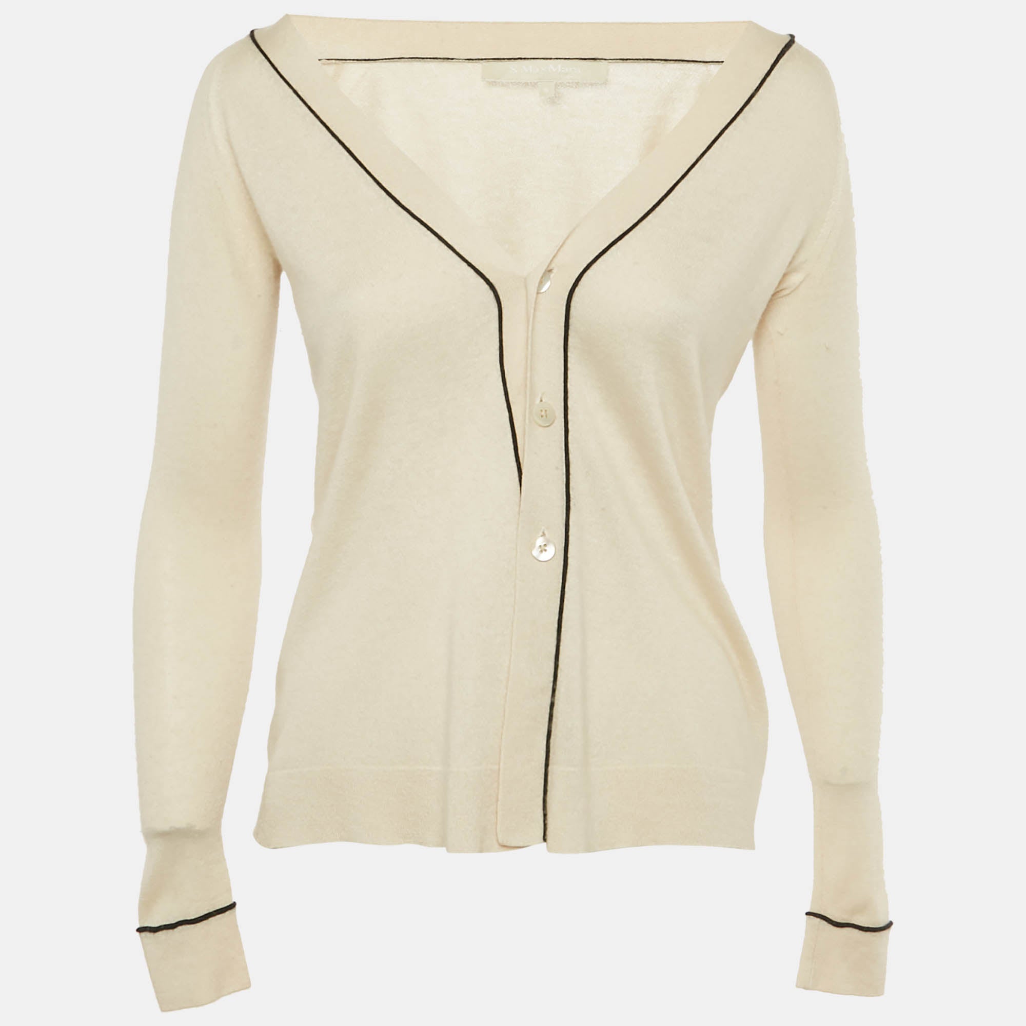 S'Max Mara Cream Silk Blend Button Front Cardigan S