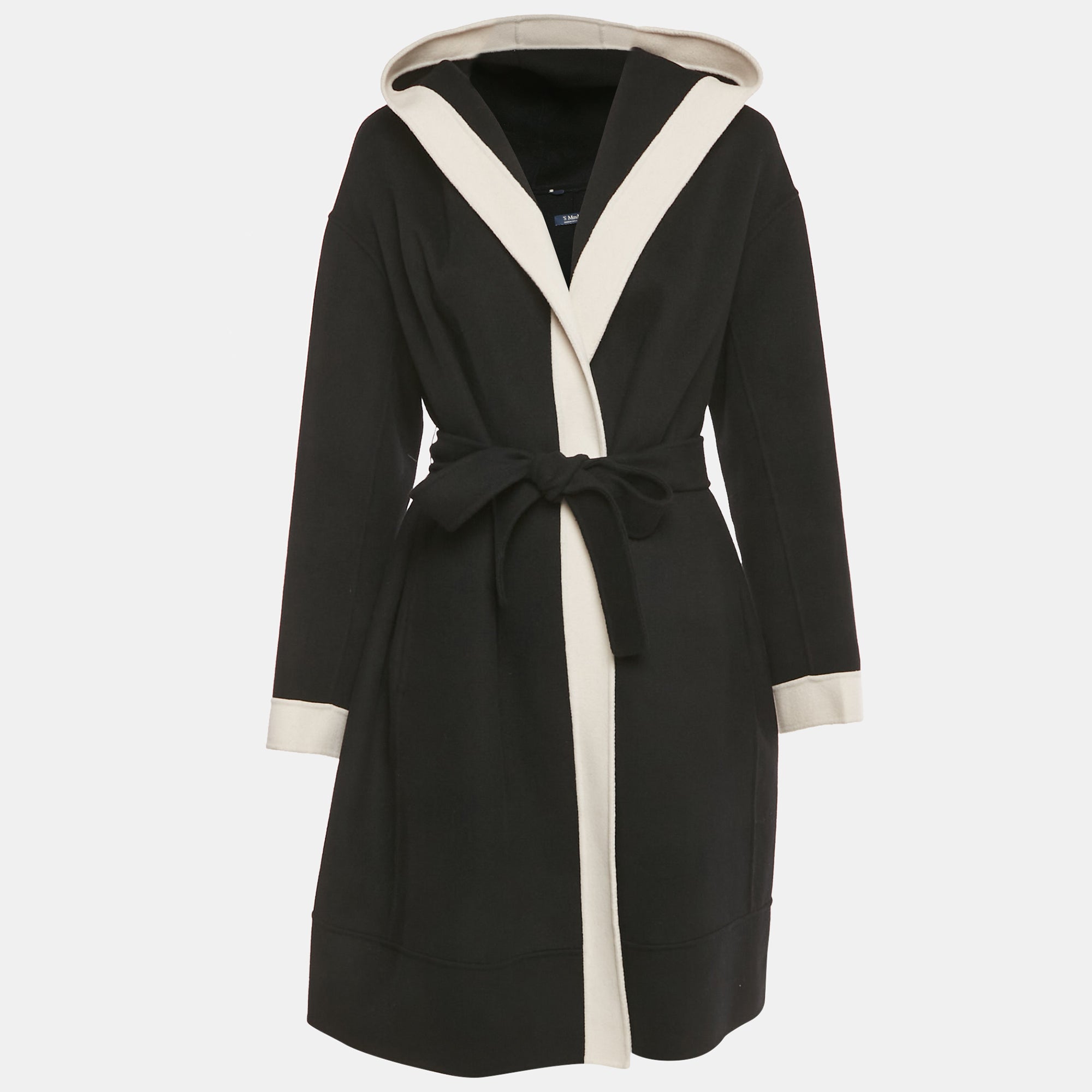 S'Max Mara Black Felt Hooded Open Front Cardigan M