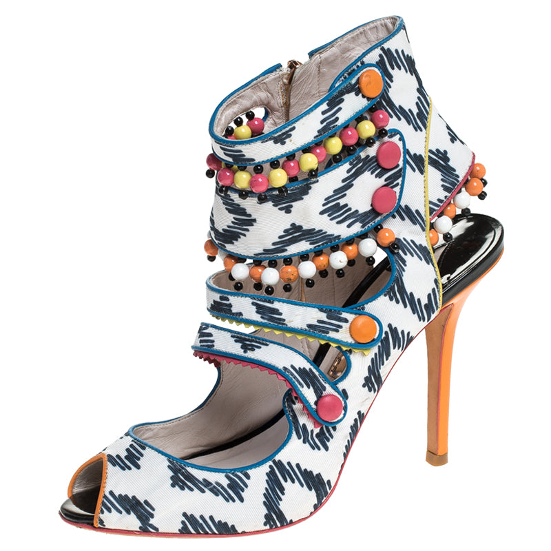 Sophia Webster Multicolor Strappy Leather Beaded Caged Sandals Size 39