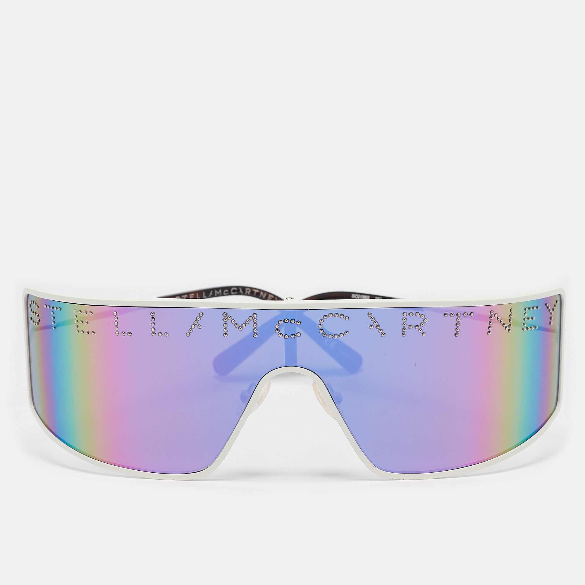 Stella McCartney White Tone-Multicolor Mirrored SC0196S Logo Studded Mask Sunglasses