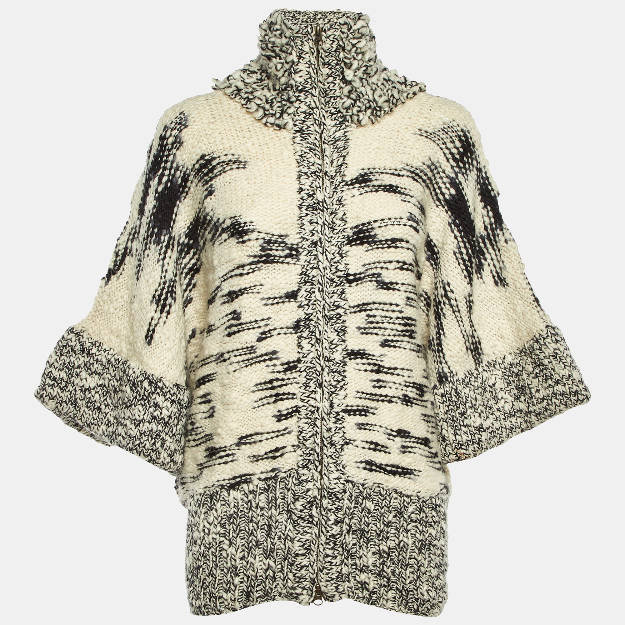 Stella McCartney Ivory Chunky Fleece Wool Knit Cardigan S