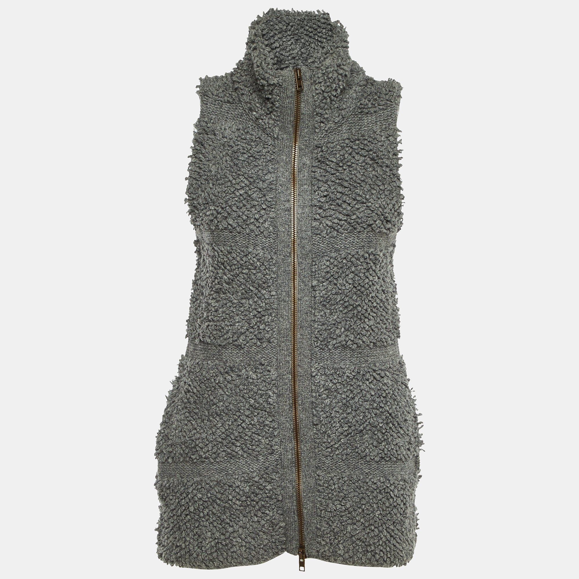 Stella McCartney Grey Fleece Wool Zip-Up Sleeveless Cardigan S