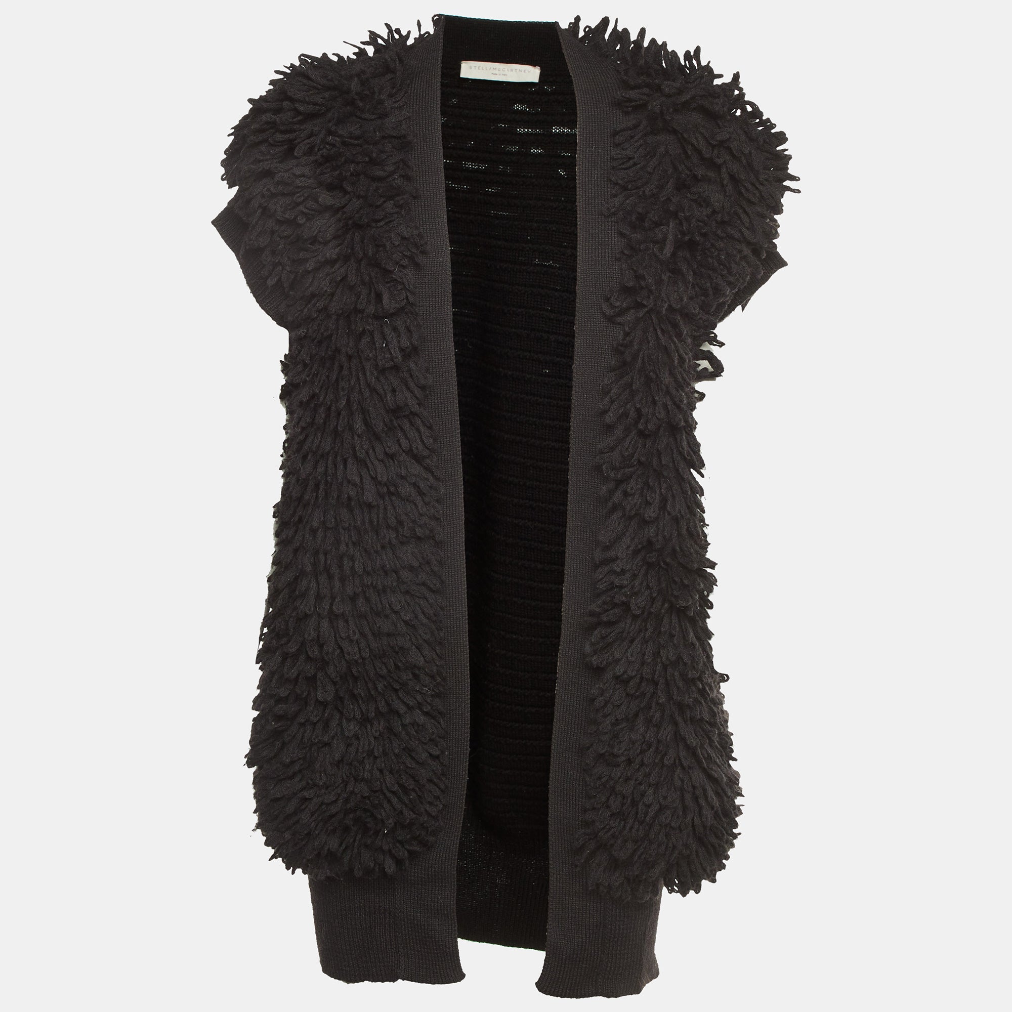 Stella McCartney Black Wool Fringed Sleeveless Cardigan M