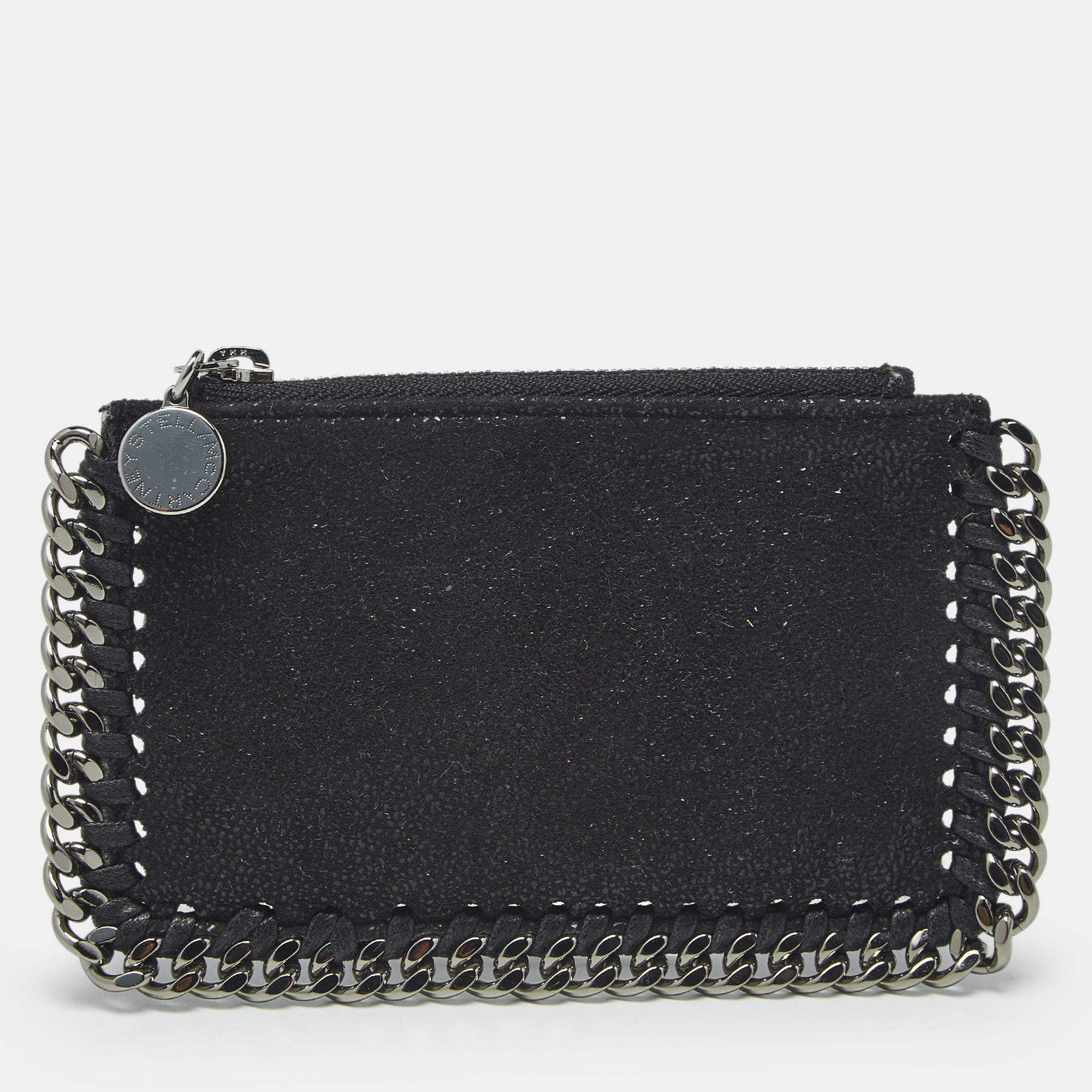 Stella McCartney Black Faux Suede Falabella Zip Card Holder