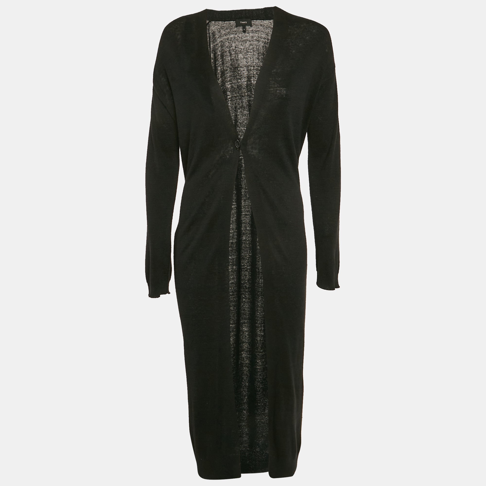 Theory Black Linen Knit Long Cardigan M