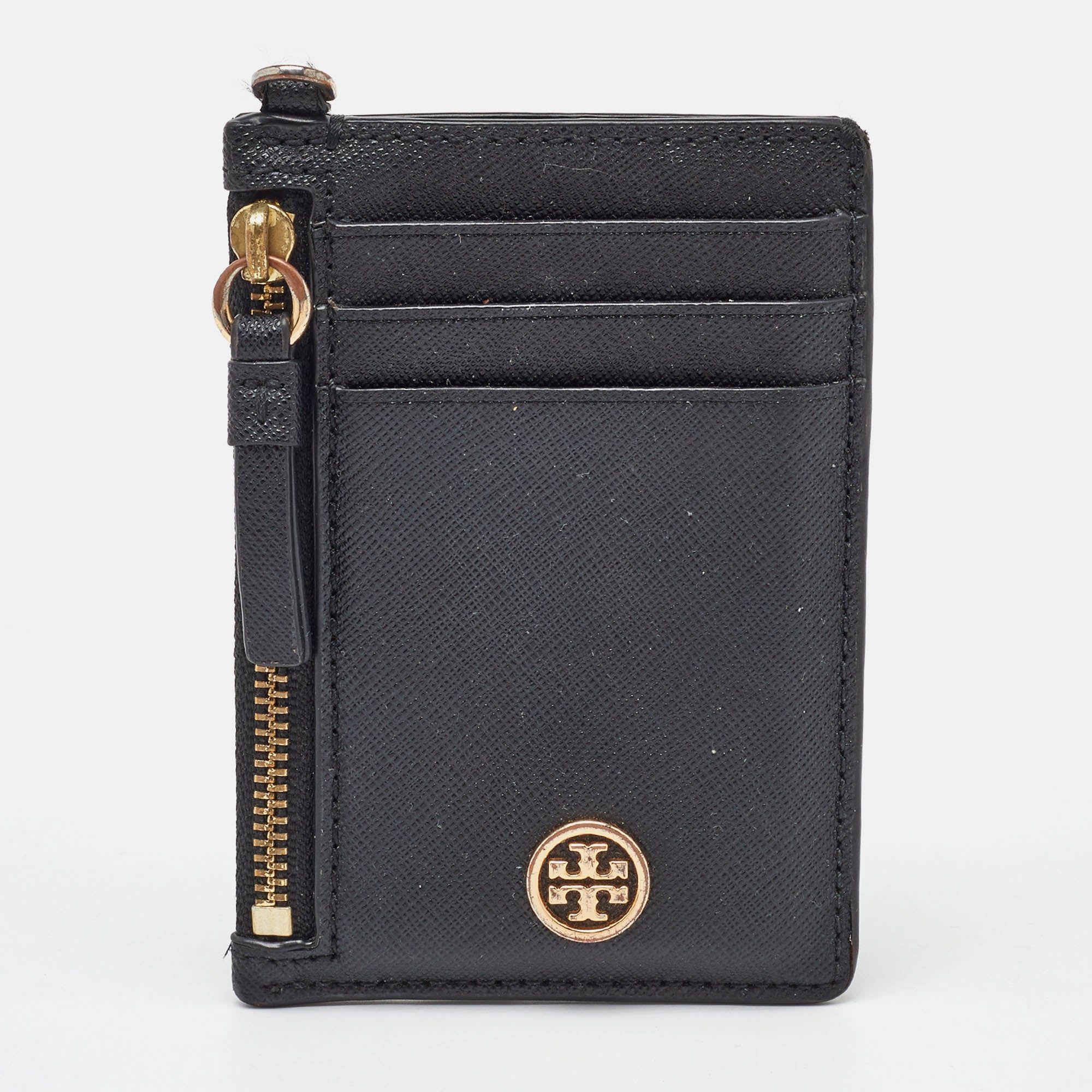 Tory Burch Black Leather Walker Zip Card Holder