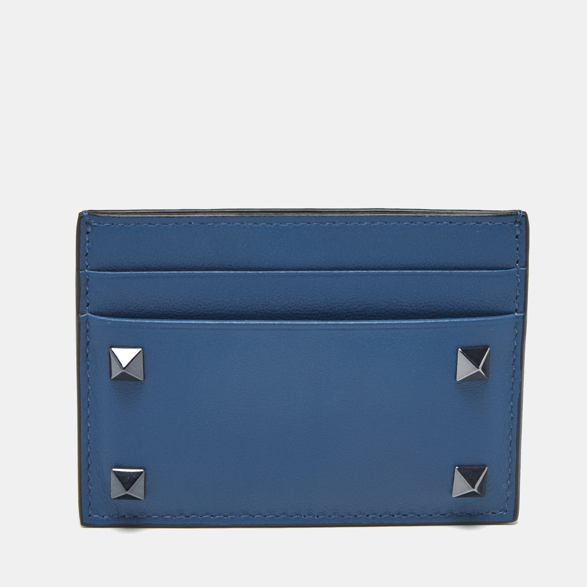 Valentino Blue Leather Rockstud Card Holder