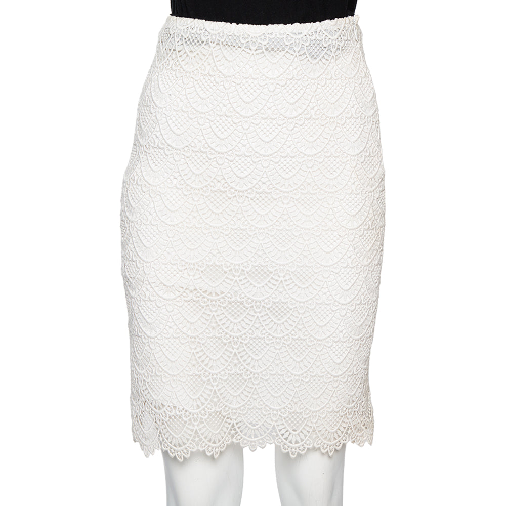 Valentino Off-White Guipure Lace Knee Length Skirt M