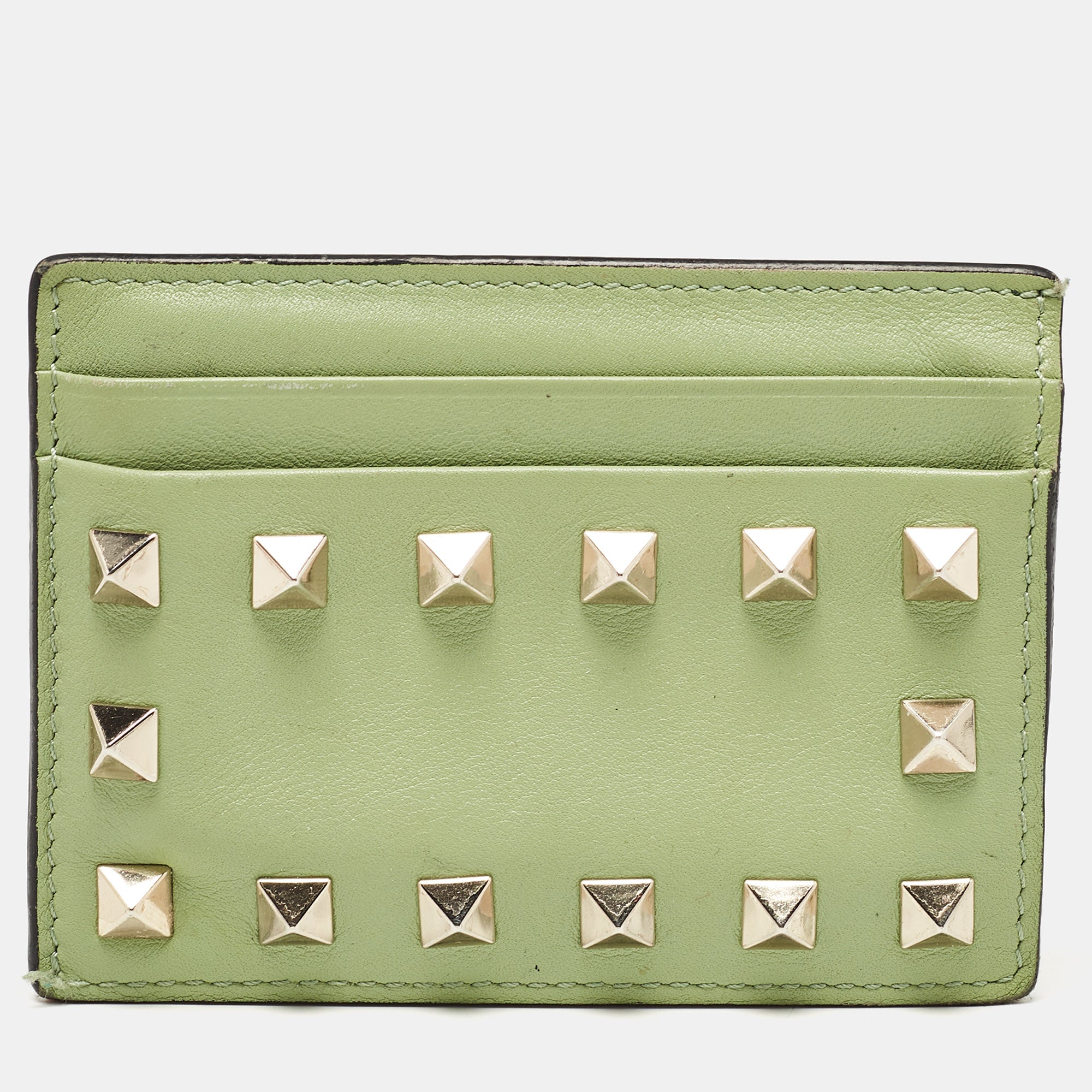 Valentino Green Leather Rockstud Card Holder