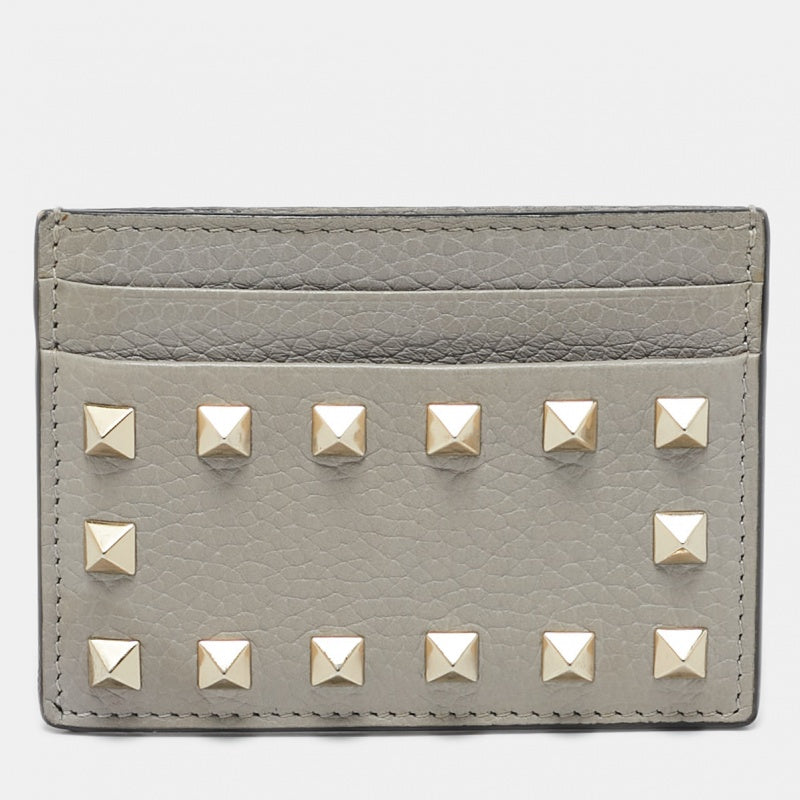 Valentino Grey Leather Rockstud Card Holder