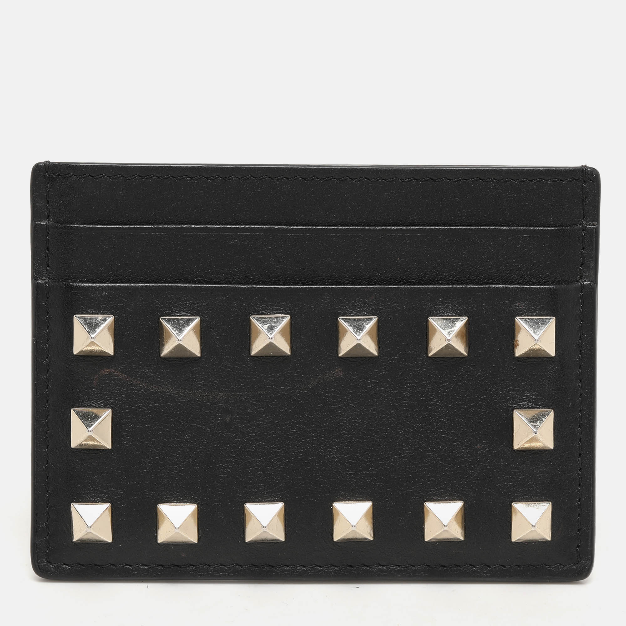 Valentino Black Leather Rockstud Card Holder