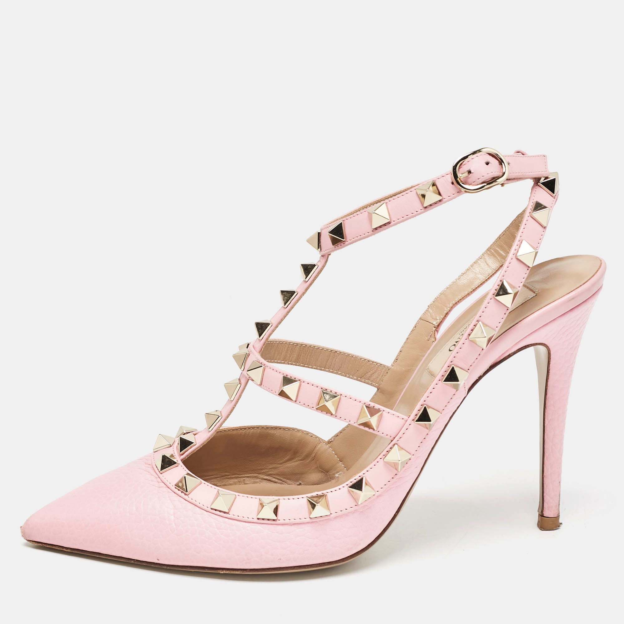 Valentino  Pink Leather Rockstud Caged Pumps Size 38