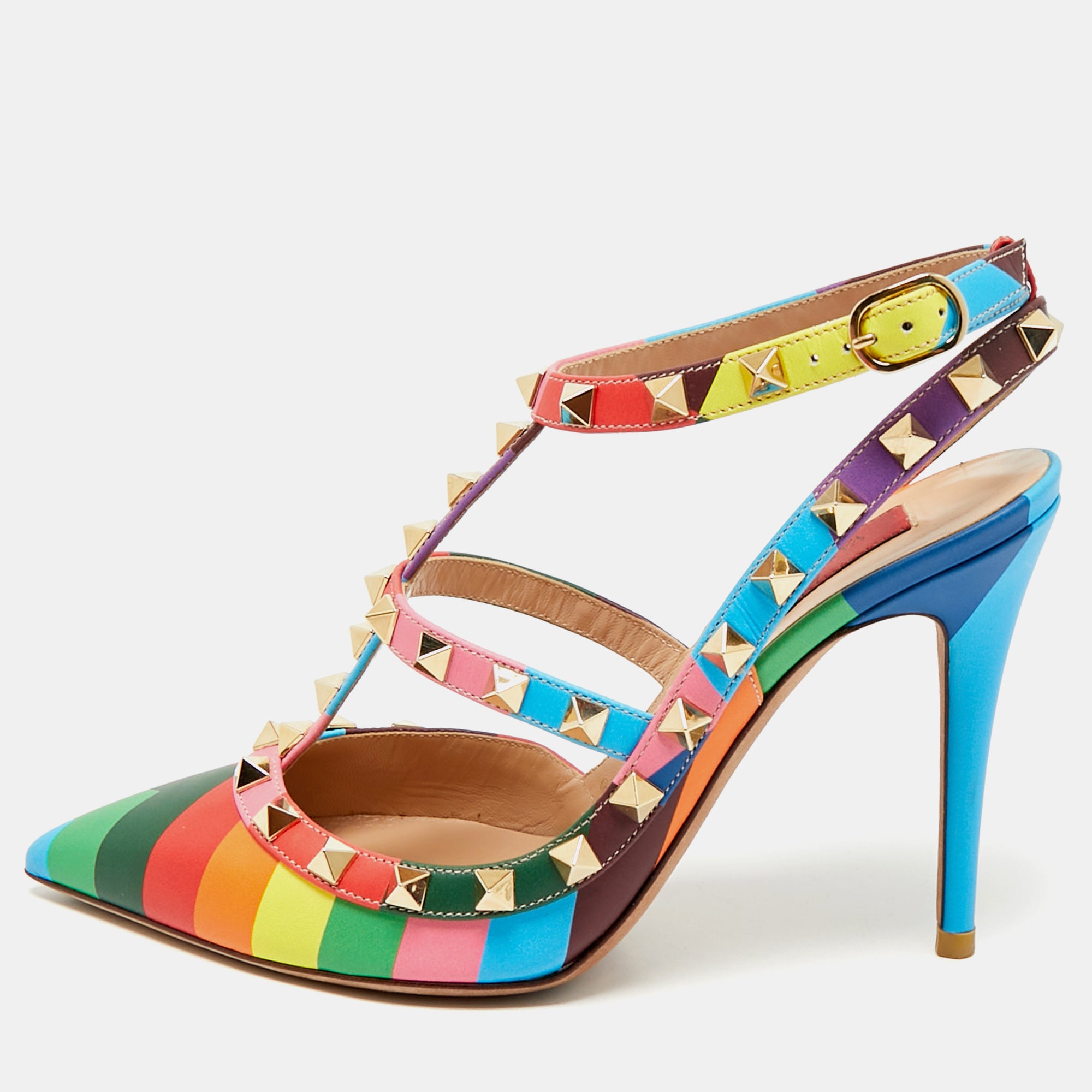 Valentino Multicolor Leather Rockstud Caged Pumps Size 36