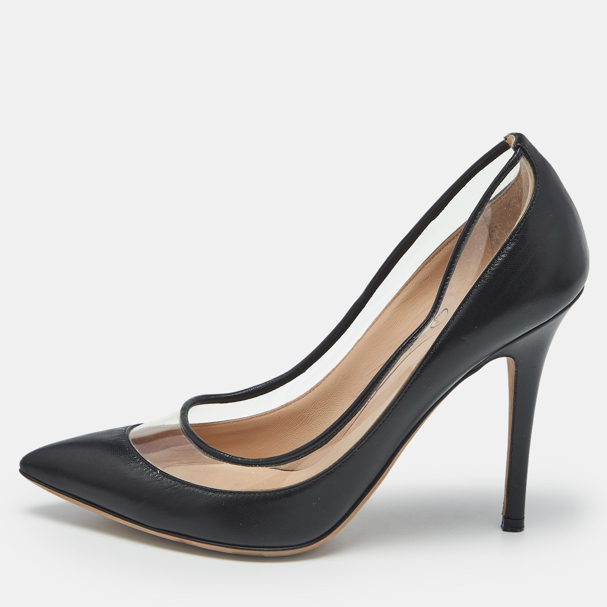 Valentino Black Leather and PVC Dollybow Pointed Toe Pumps Size 37