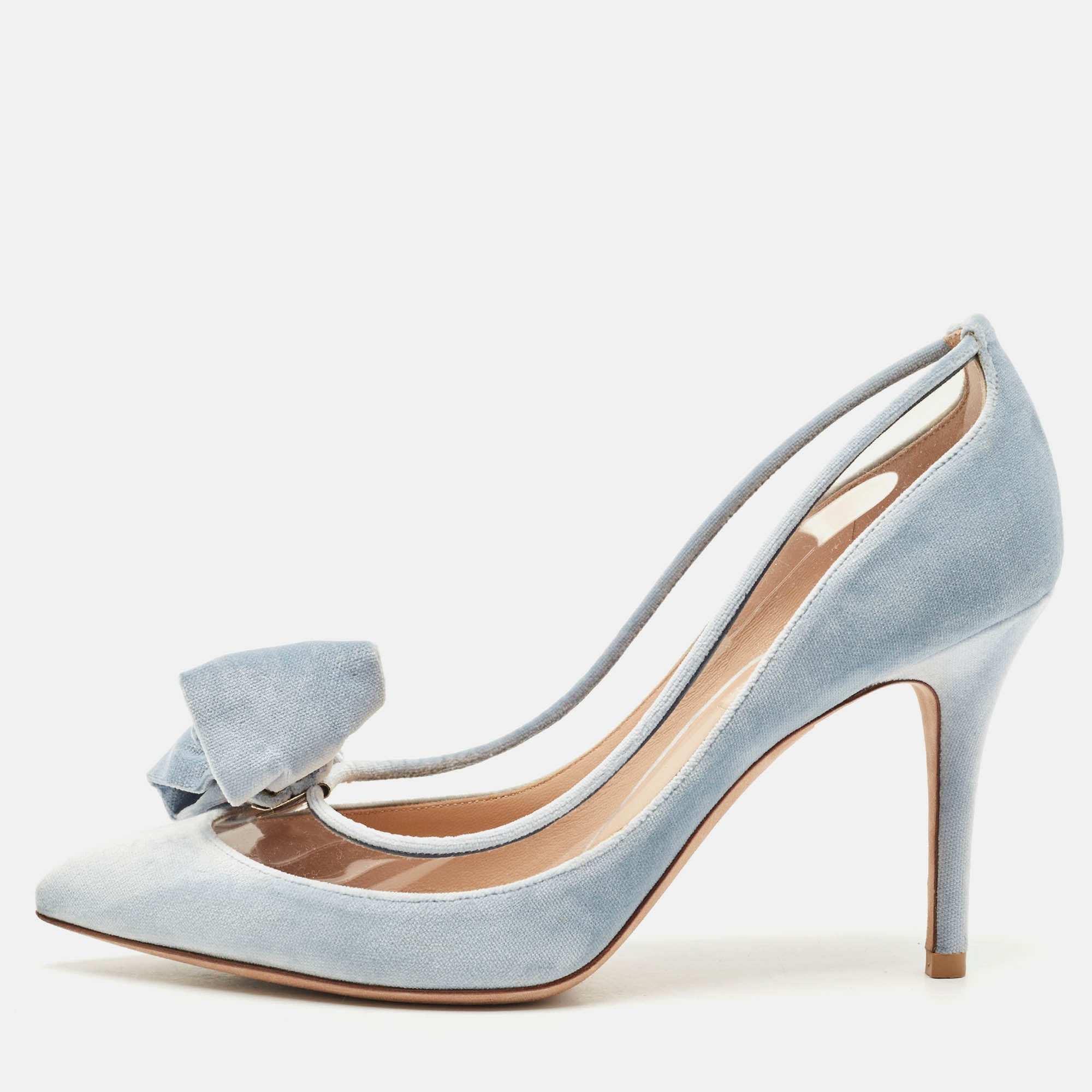 Valentino Light Blue PVC and Velvet Dollybow Pumps Size 37