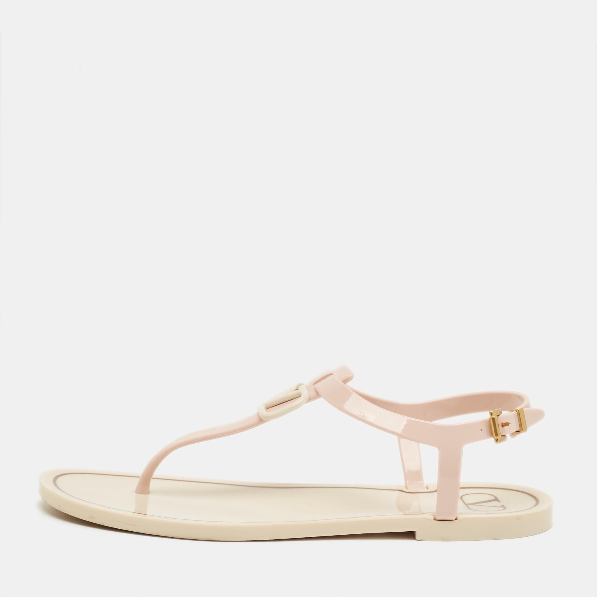 Valentino Cream Jelly VLogo Thong Flats Size 38