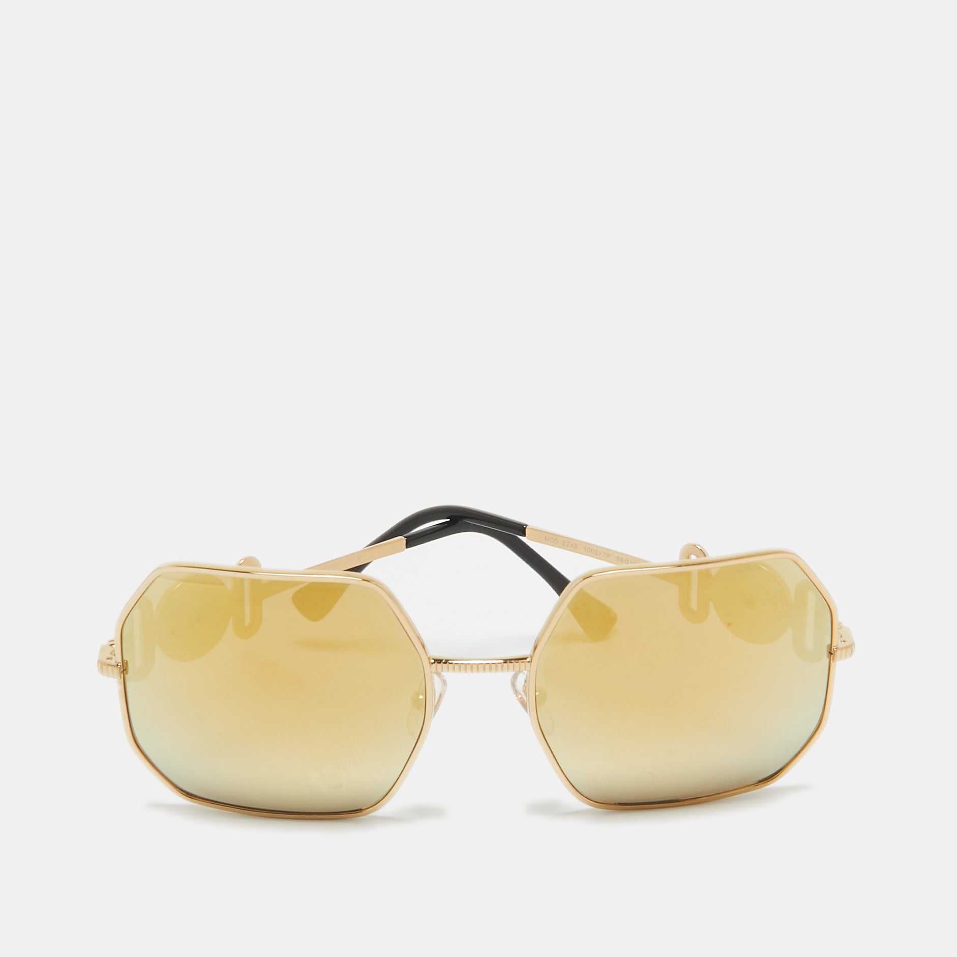 Versace Gold Tone-Grey Mirrored VE 2248 Geometric Sunglasses