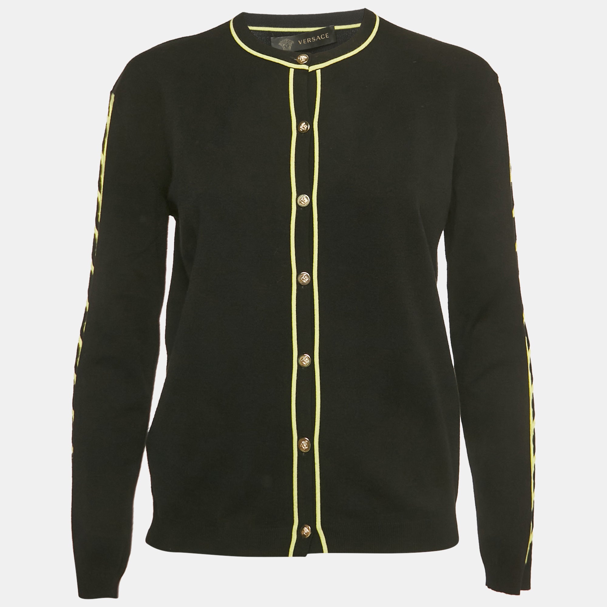 Versace Black Knit Cut -Out Detail Knit Button Front Cardigan L