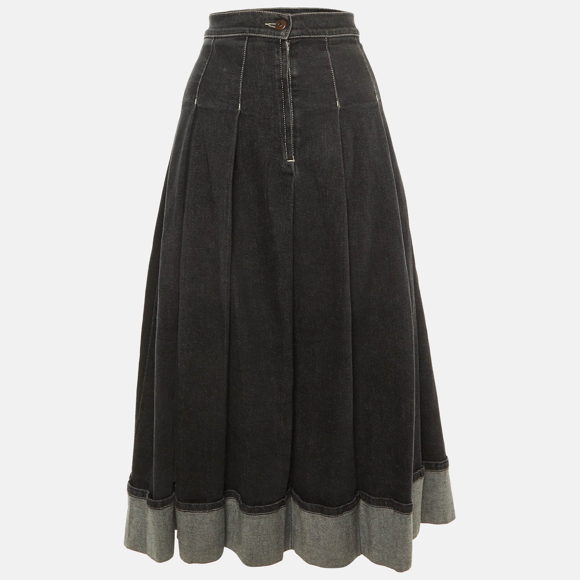 Weekend Max Mara X 24 by Kate Phelan Black Denim Pleated Skirt XL