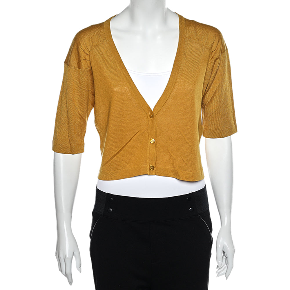 Weekend Max Mara Mustard Yellow Silk & Linen Cropped Cardigan L