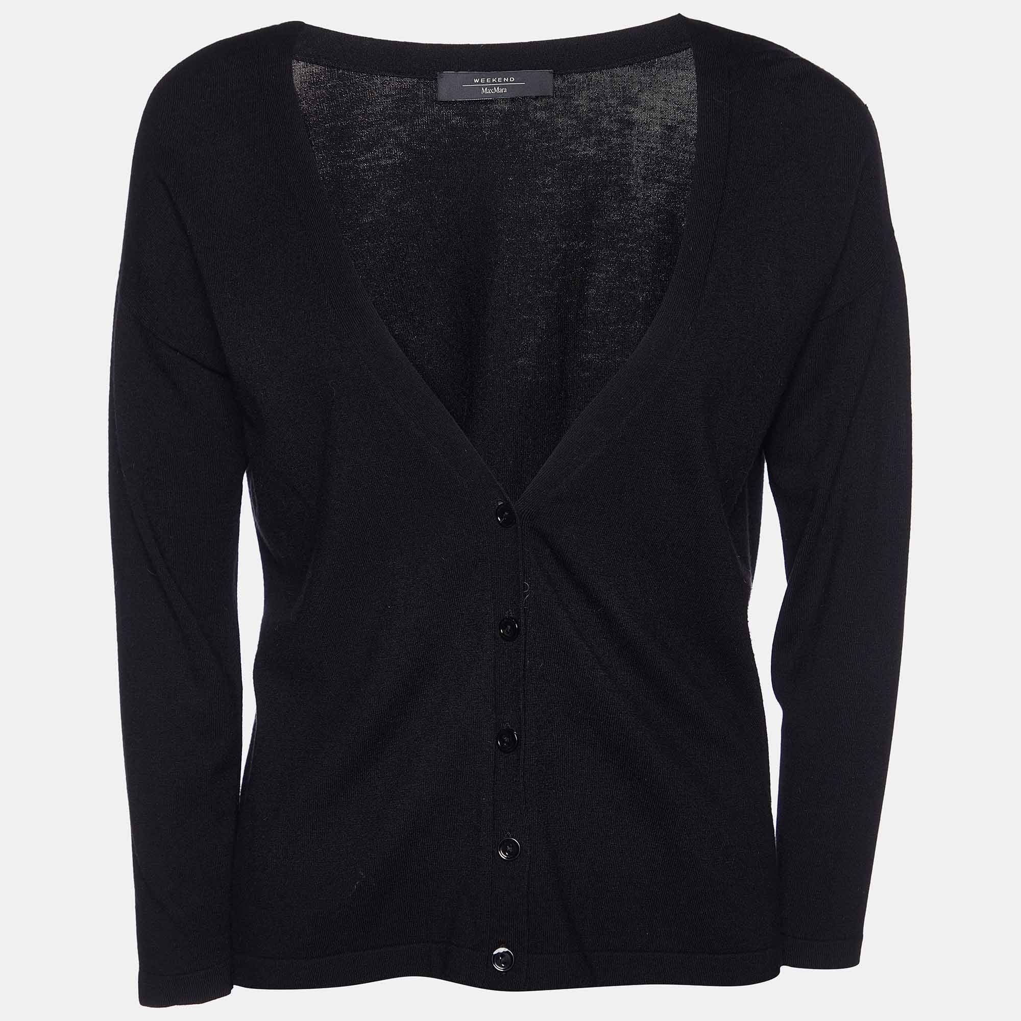Weekend Max Mara Black Knit Button Front Cardigan S