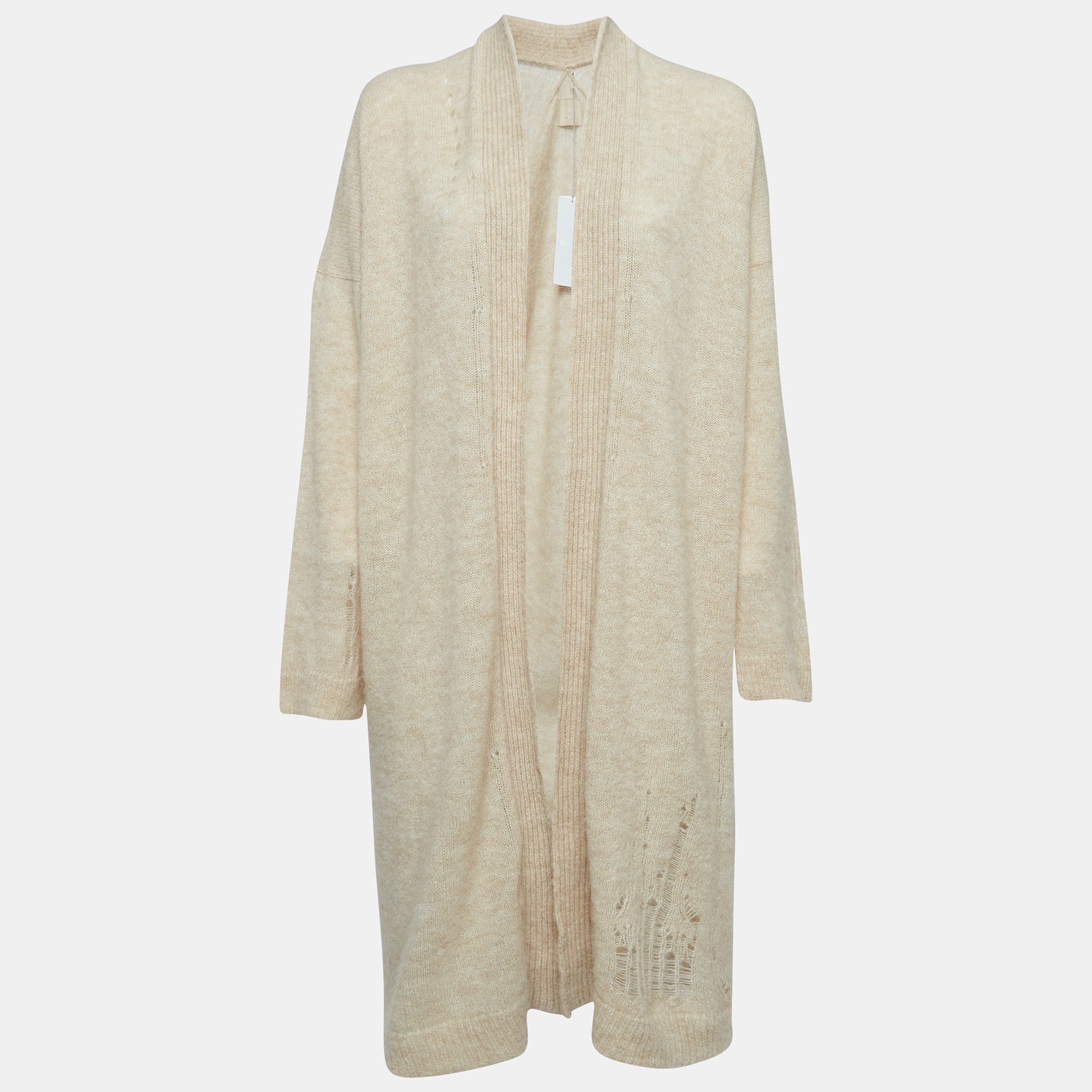 Zadig & Voltaire Beige Wool Blend Knit Ripped Style Long Cardigan M-L