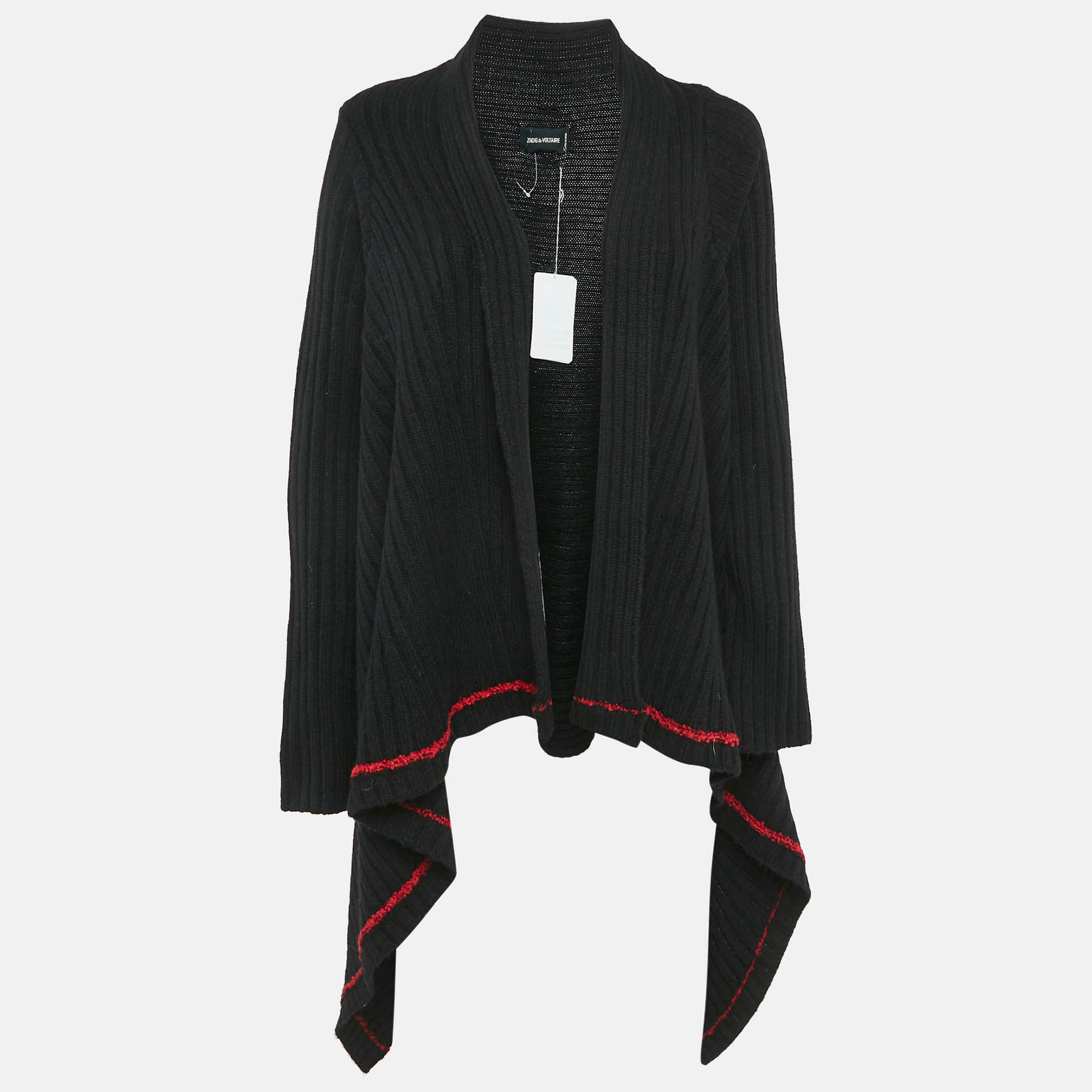 Zadig & Voltaire  Black Rib Knit Open Front Cambi Cardigan One Size