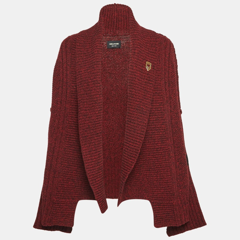 Zadig & Voltaire Burgundy Rib Knit Shawl Collar Mystic Cardigan XS-S