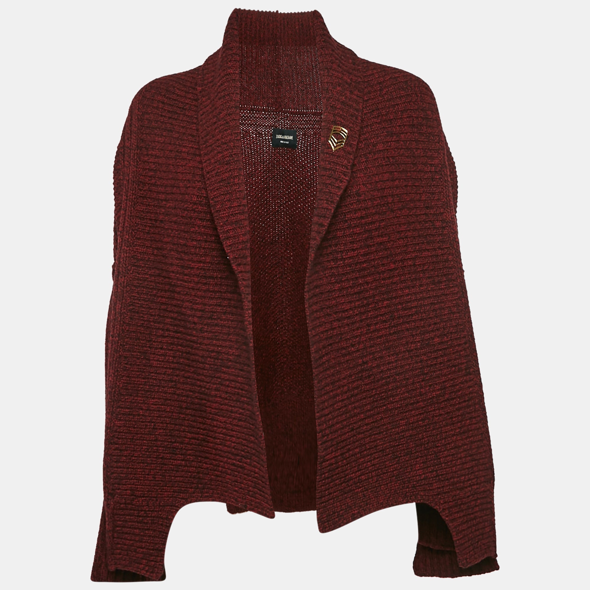 Zadig & Voltaire Burgundy Rib Knit Shawl Collar Mystic Cardigan XS-S