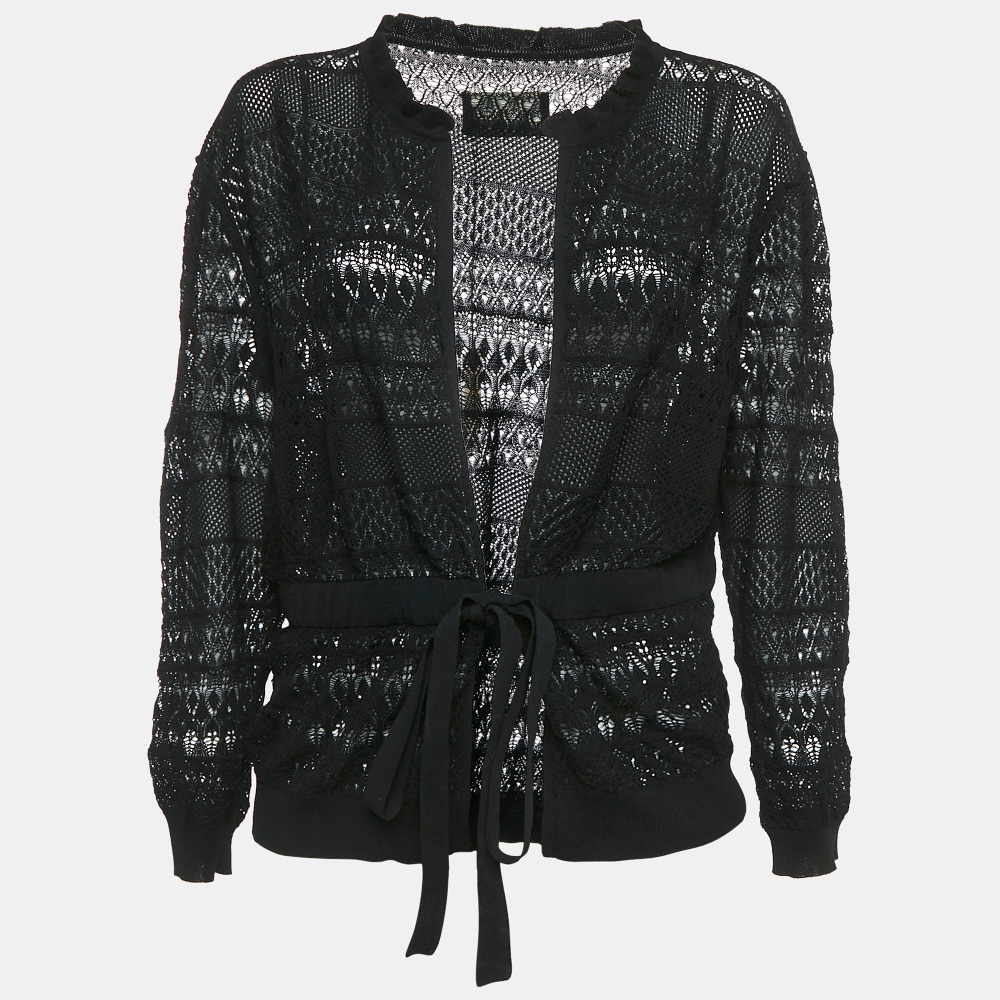 Zadig & Voltaire Black Crochet Knit Wrap Maddie Cardigan S