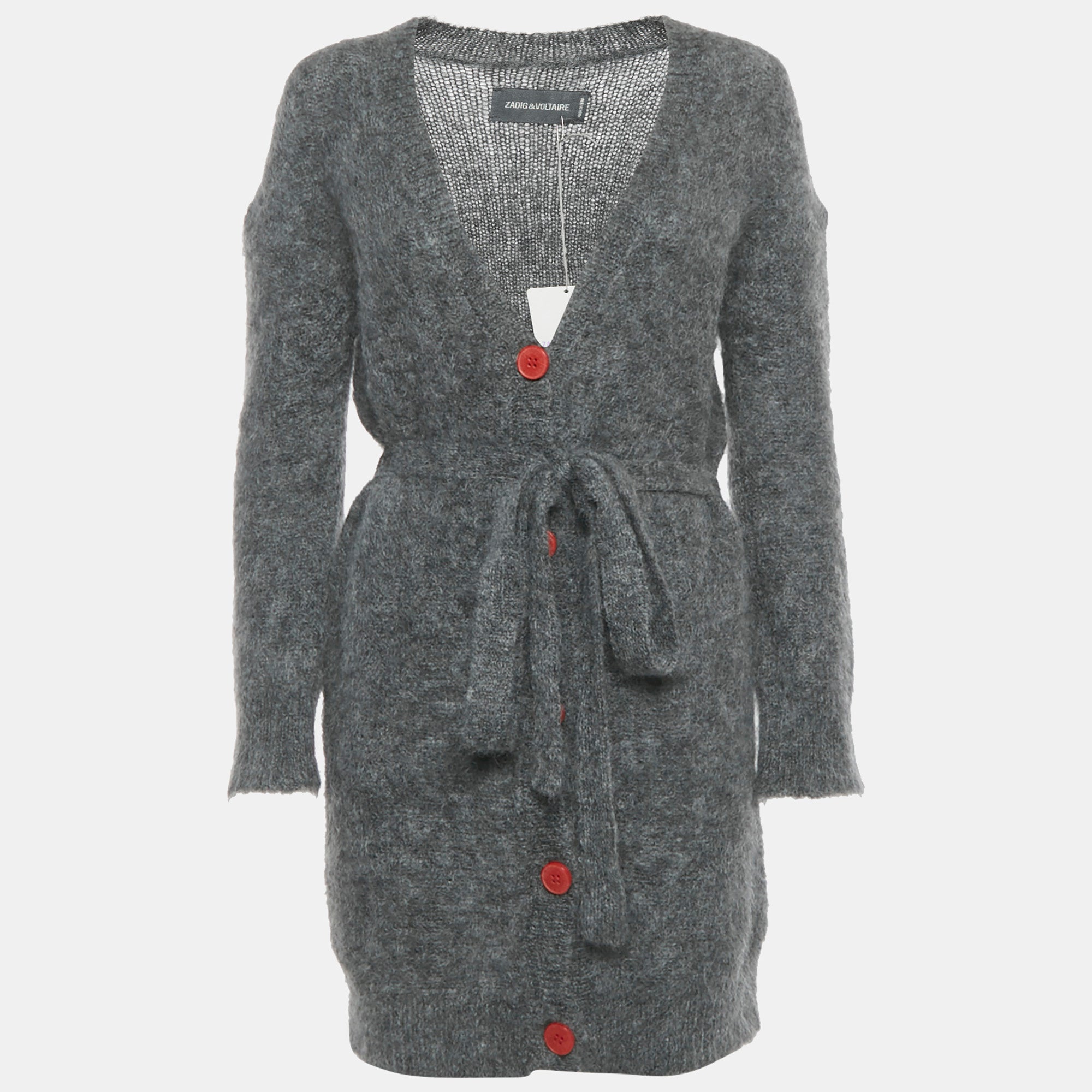 Zadig & Voltaire Grey Mohair Wool Belted Romy Long Cardigan S